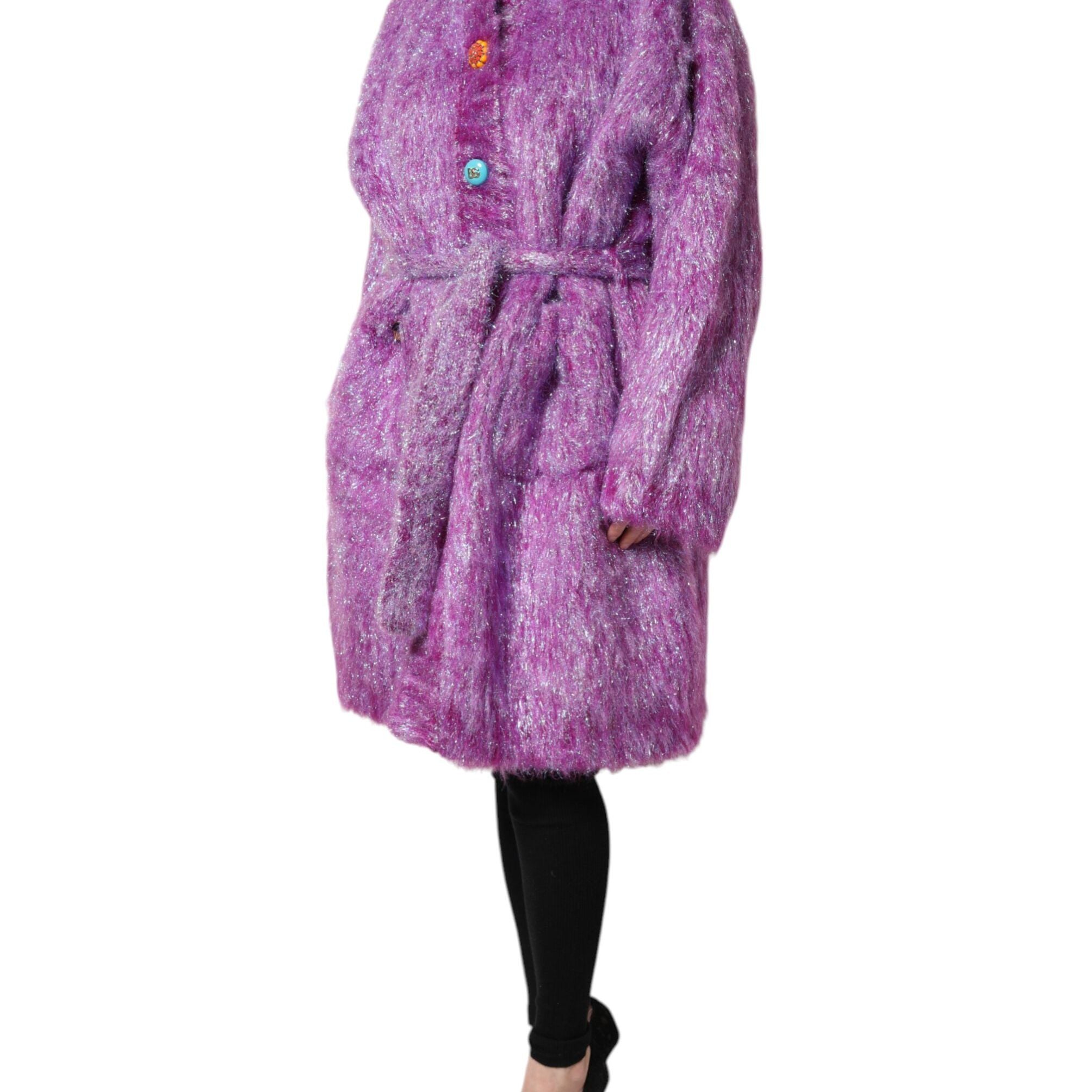 Dolce & Gabbana Purple Button Embellished Trench Coat Jacket