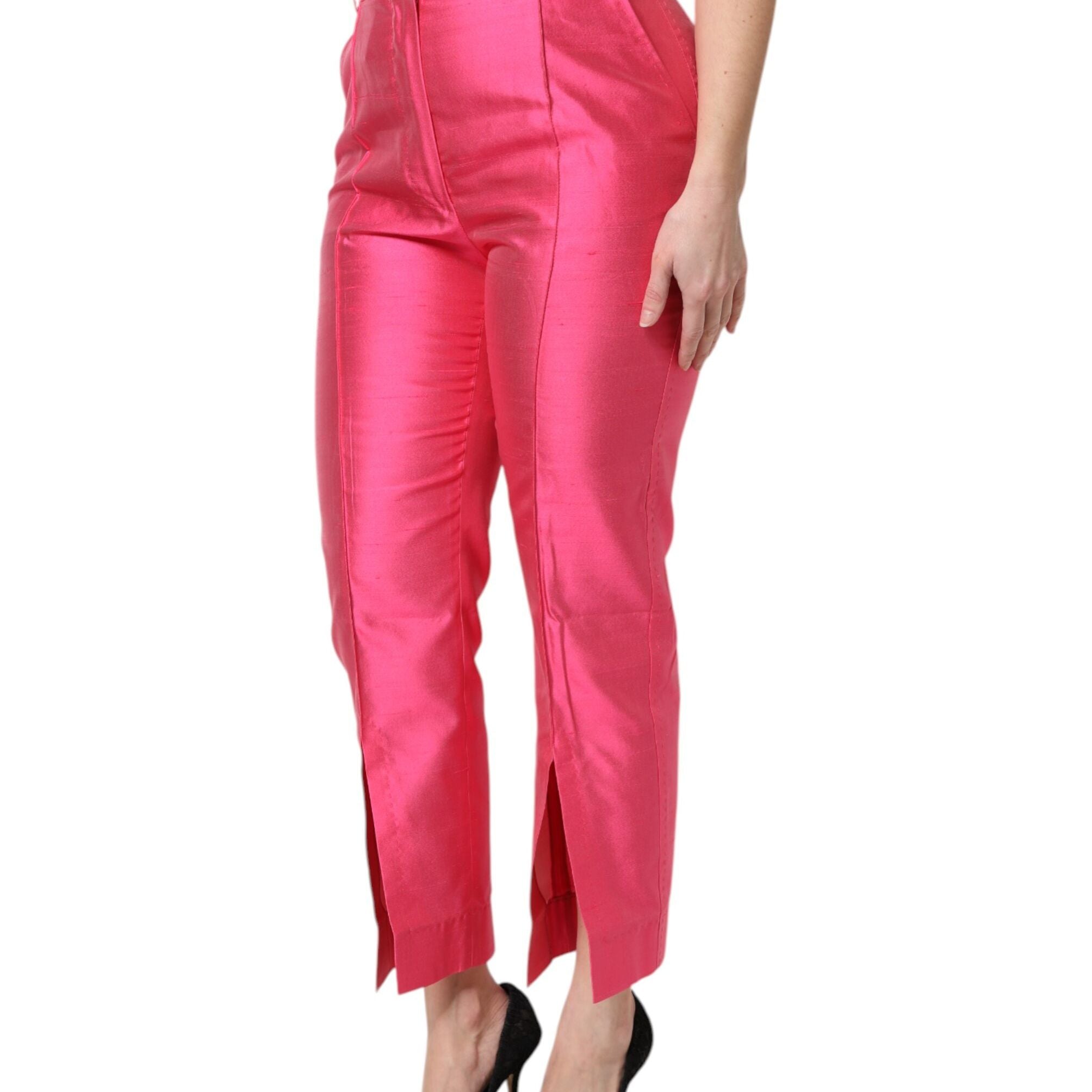 Dolce & Gabbana Pink Silk High Waist Tapered Pants