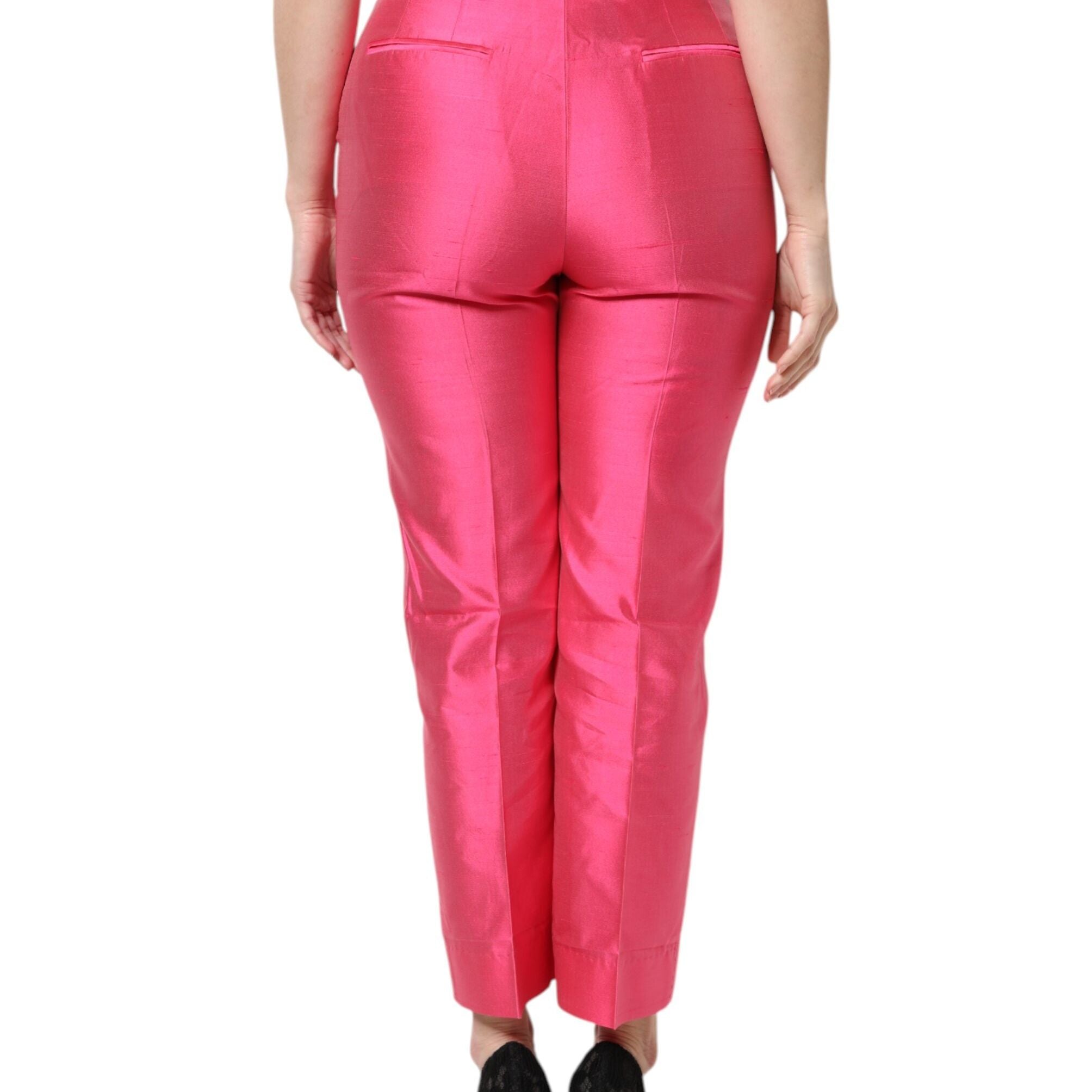 Dolce & Gabbana Pink Silk High Waist Tapered Pants