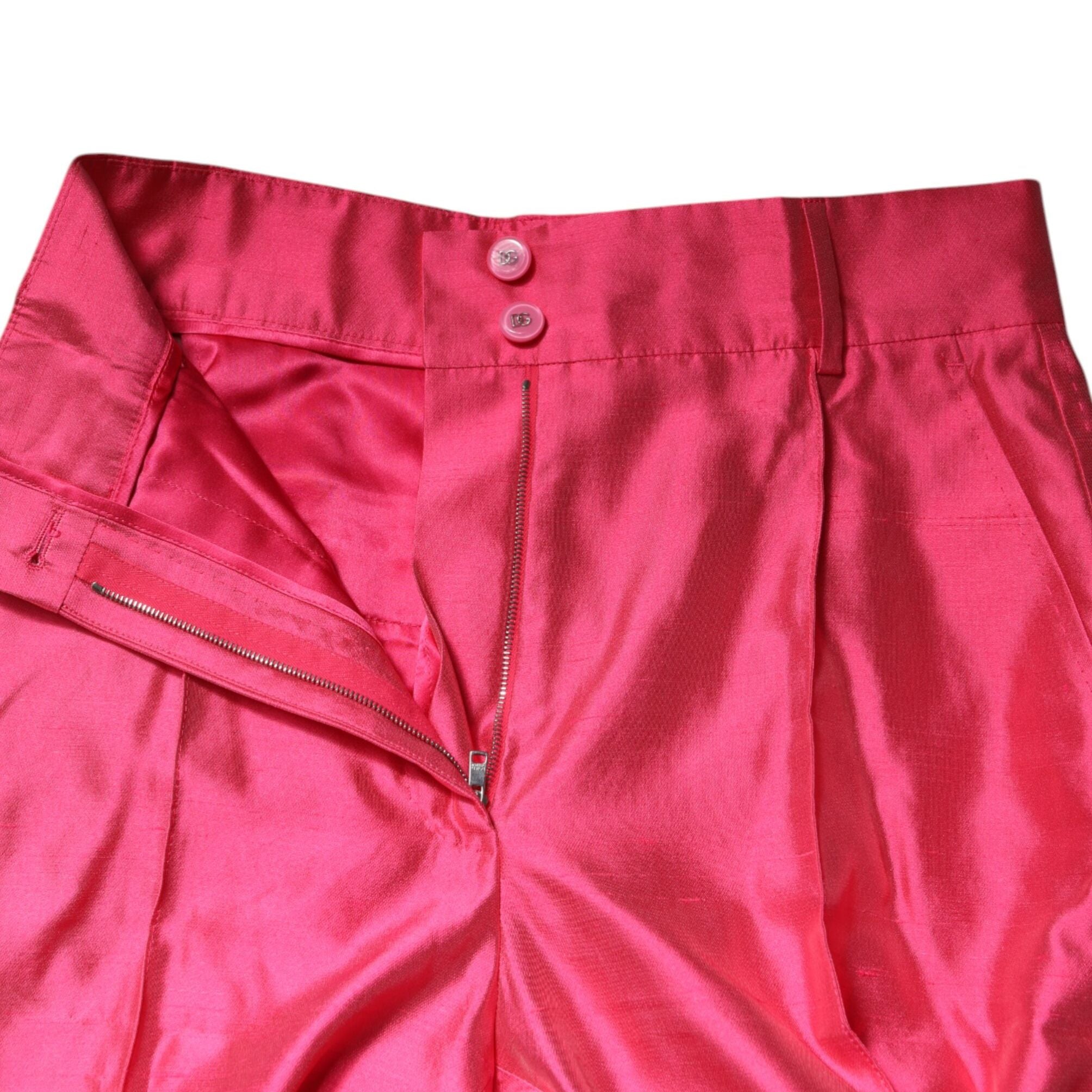 Dolce & Gabbana Pink Silk High Waist Tapered Pants