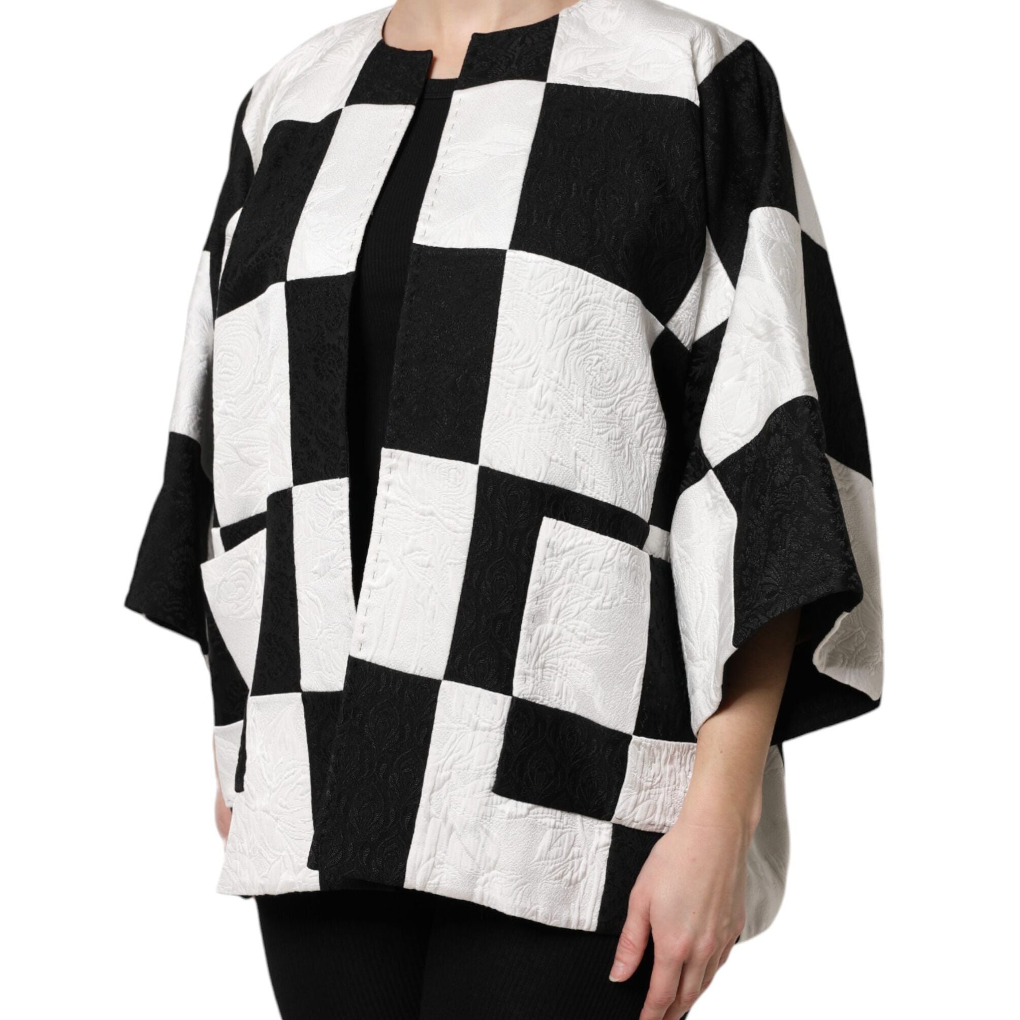 Dolce & Gabbana White Black Patchwork Jacquard Blazer Jacket