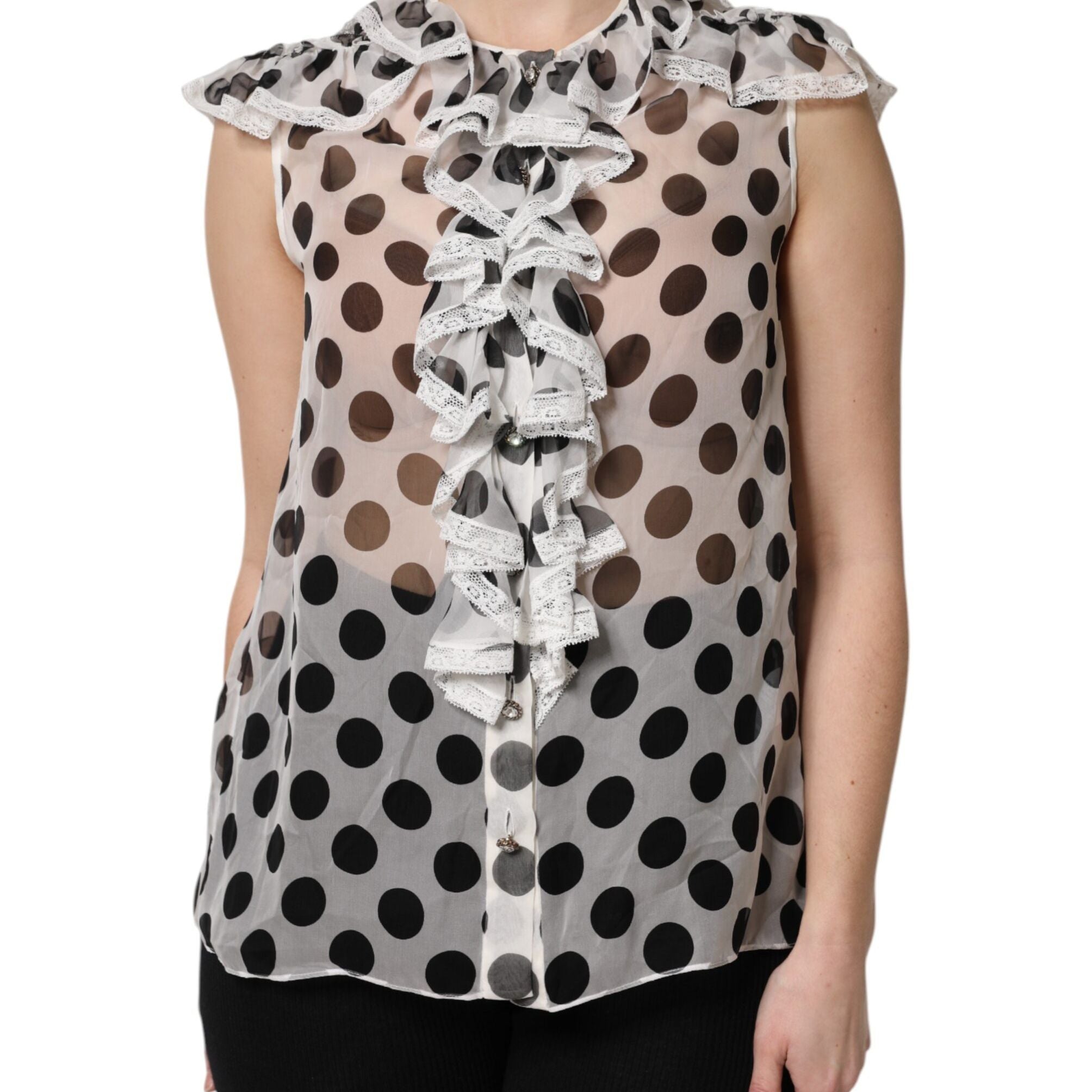 Dolce & Gabbana White Black Polka Dot Cotton Sleeveless Top