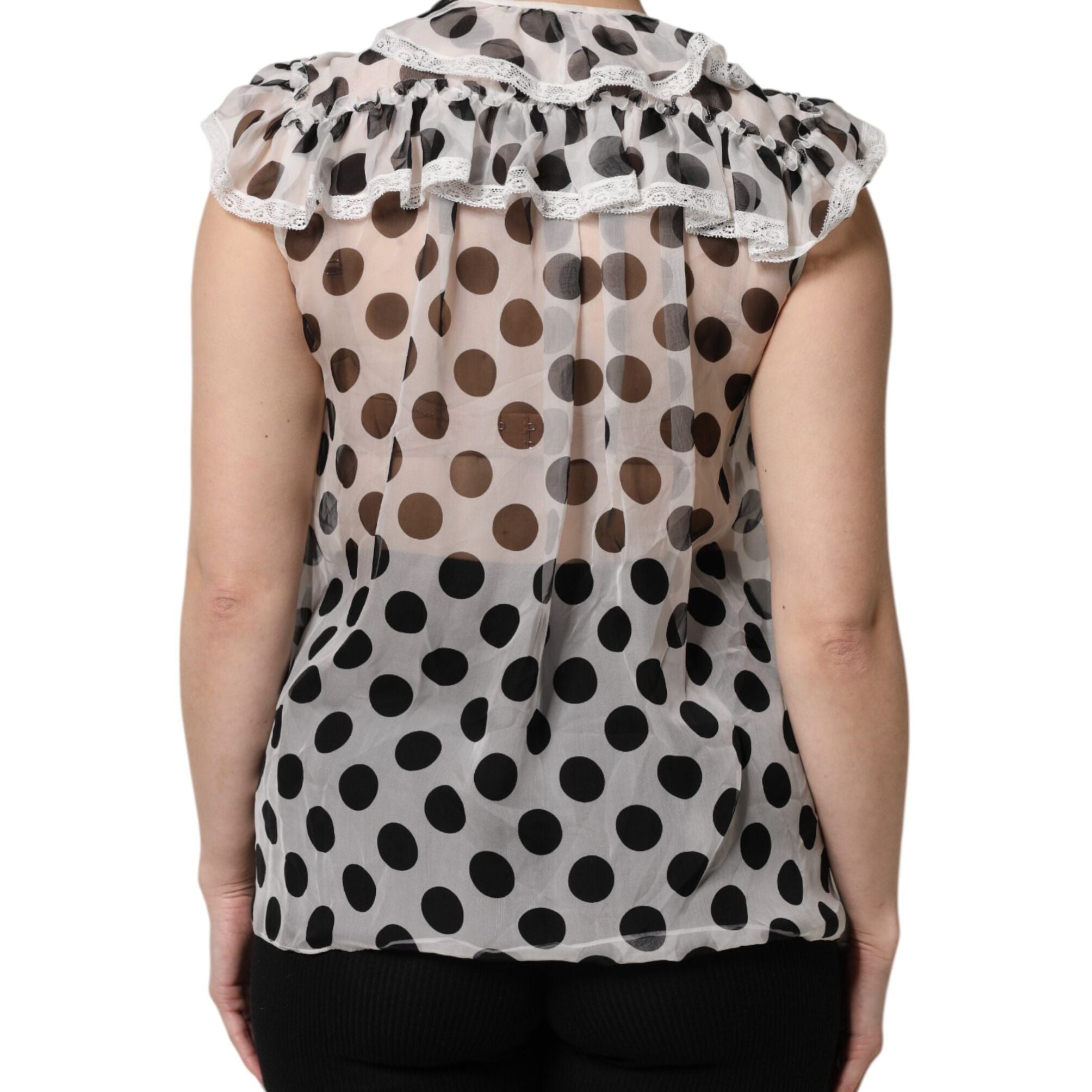 Dolce & Gabbana White Black Polka Dot Cotton Sleeveless Top