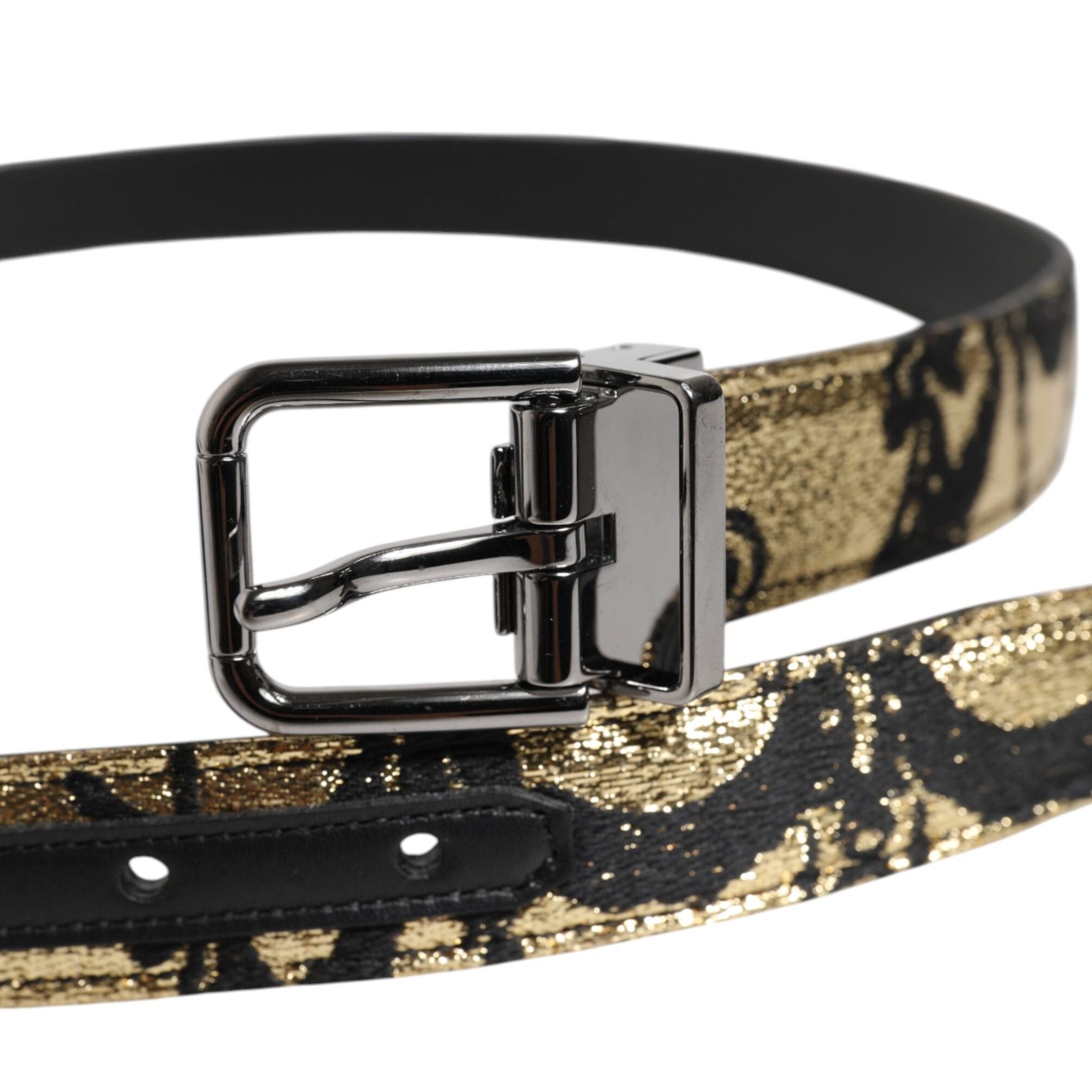 Dolce & Gabbana Multicolor Jacquard Leather Metal Buckle Belt