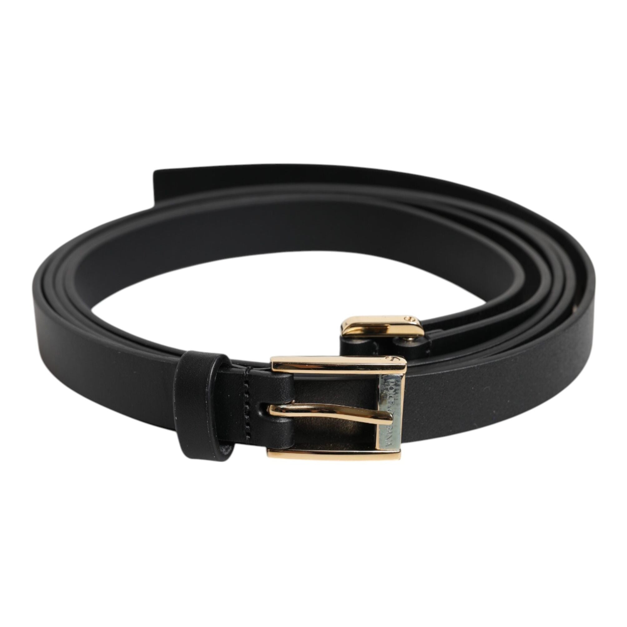 Dolce & Gabbana Black Classic Gold Metal Logo Buckle Belt