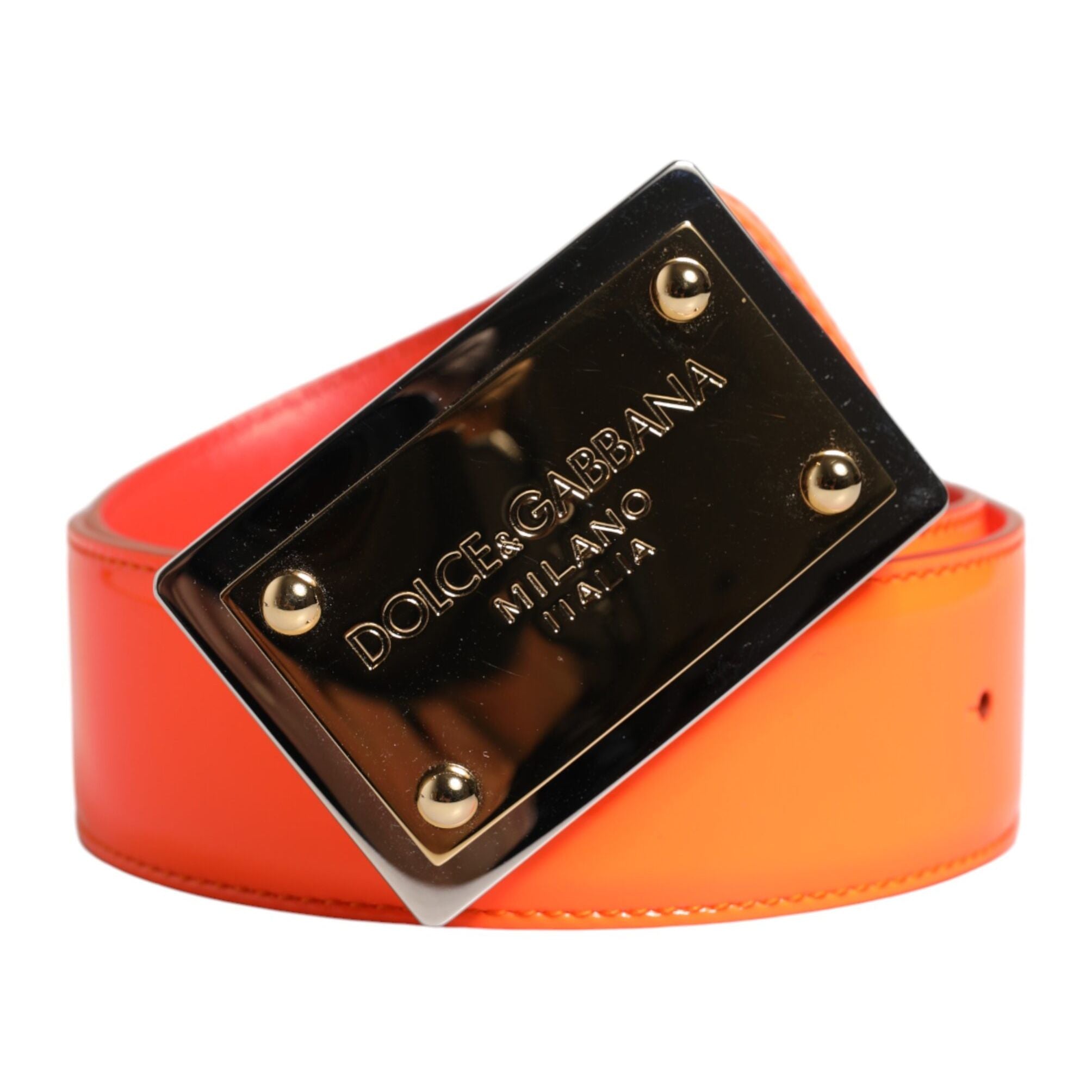 Dolce & Gabbana Orange Gold Tone Metal Logo Buckle Belt