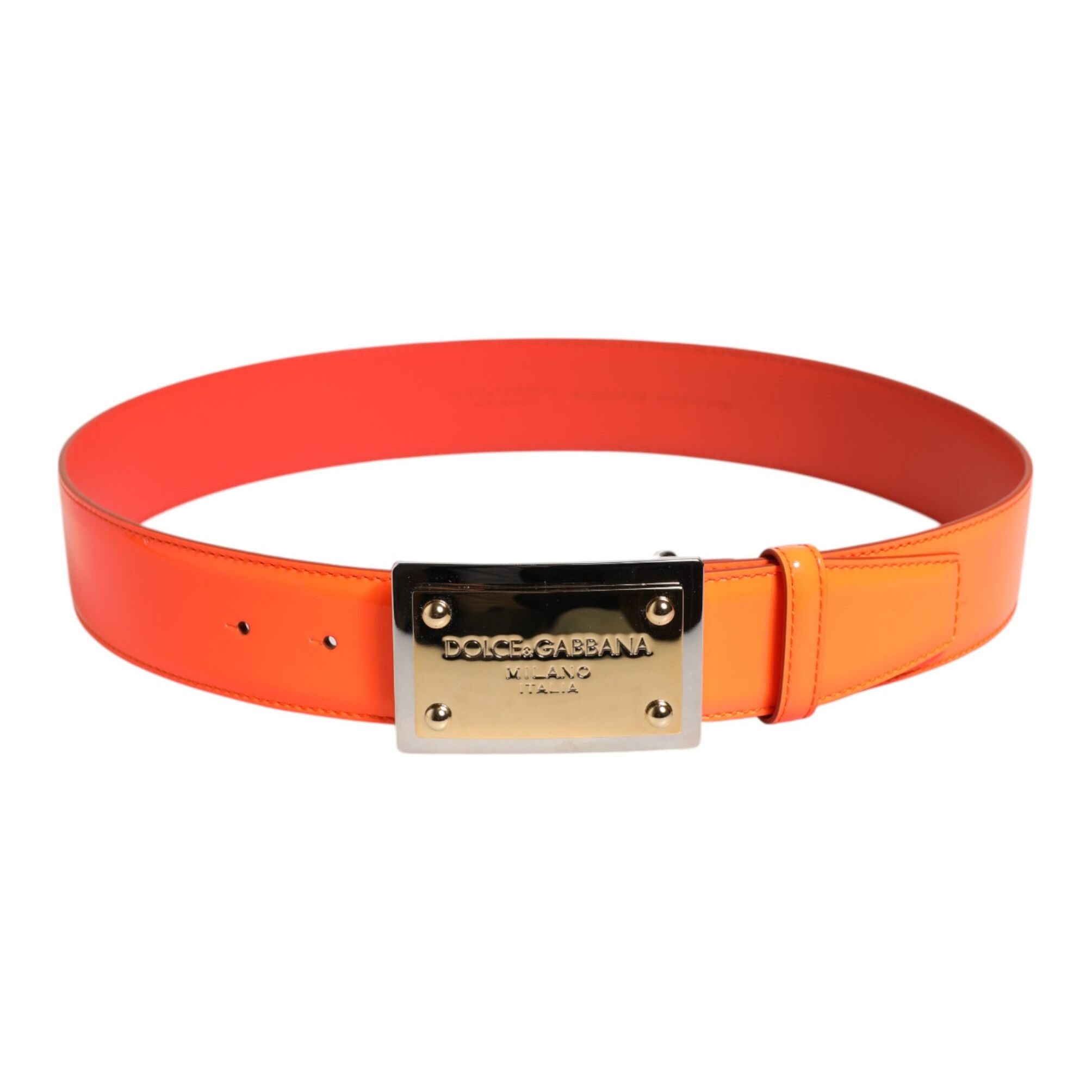 Dolce & Gabbana Orange Gold Tone Metal Logo Buckle Belt