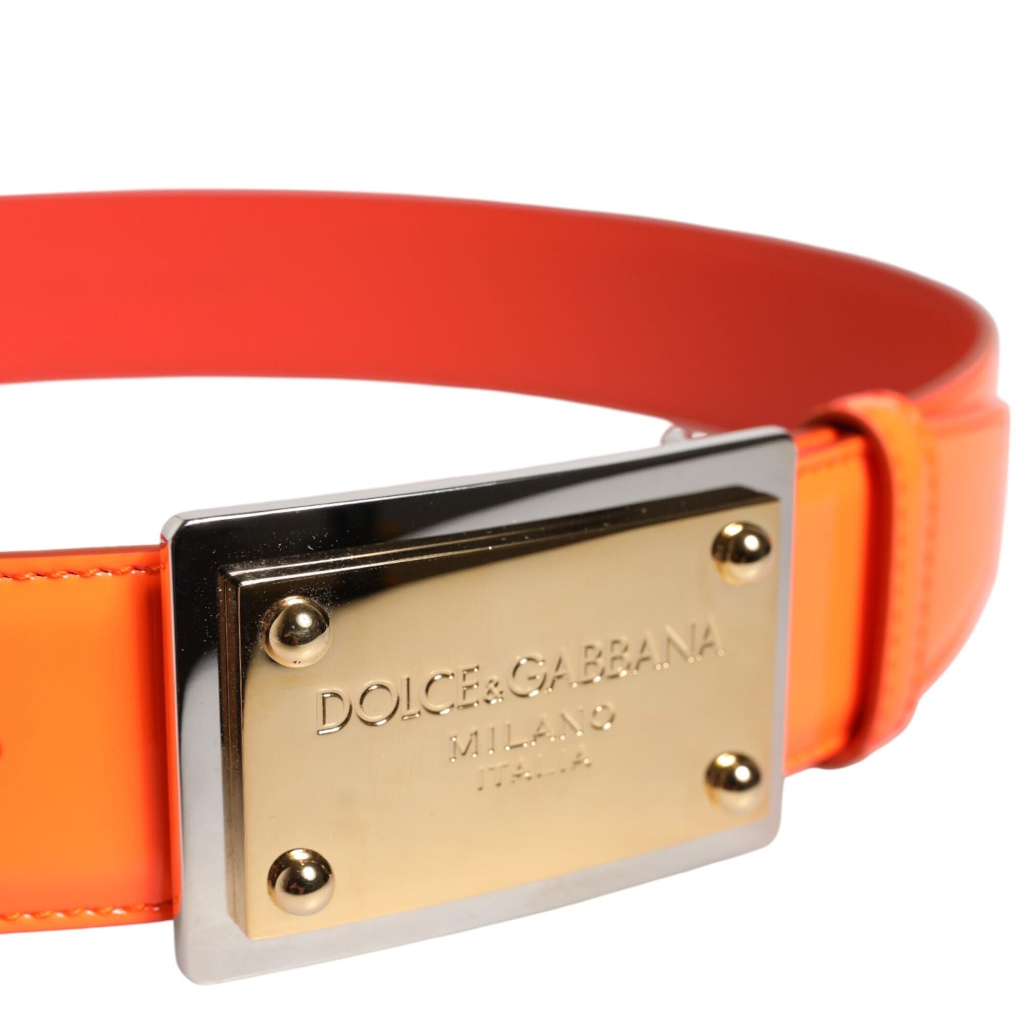 Dolce & Gabbana Orange Gold Tone Metal Logo Buckle Belt