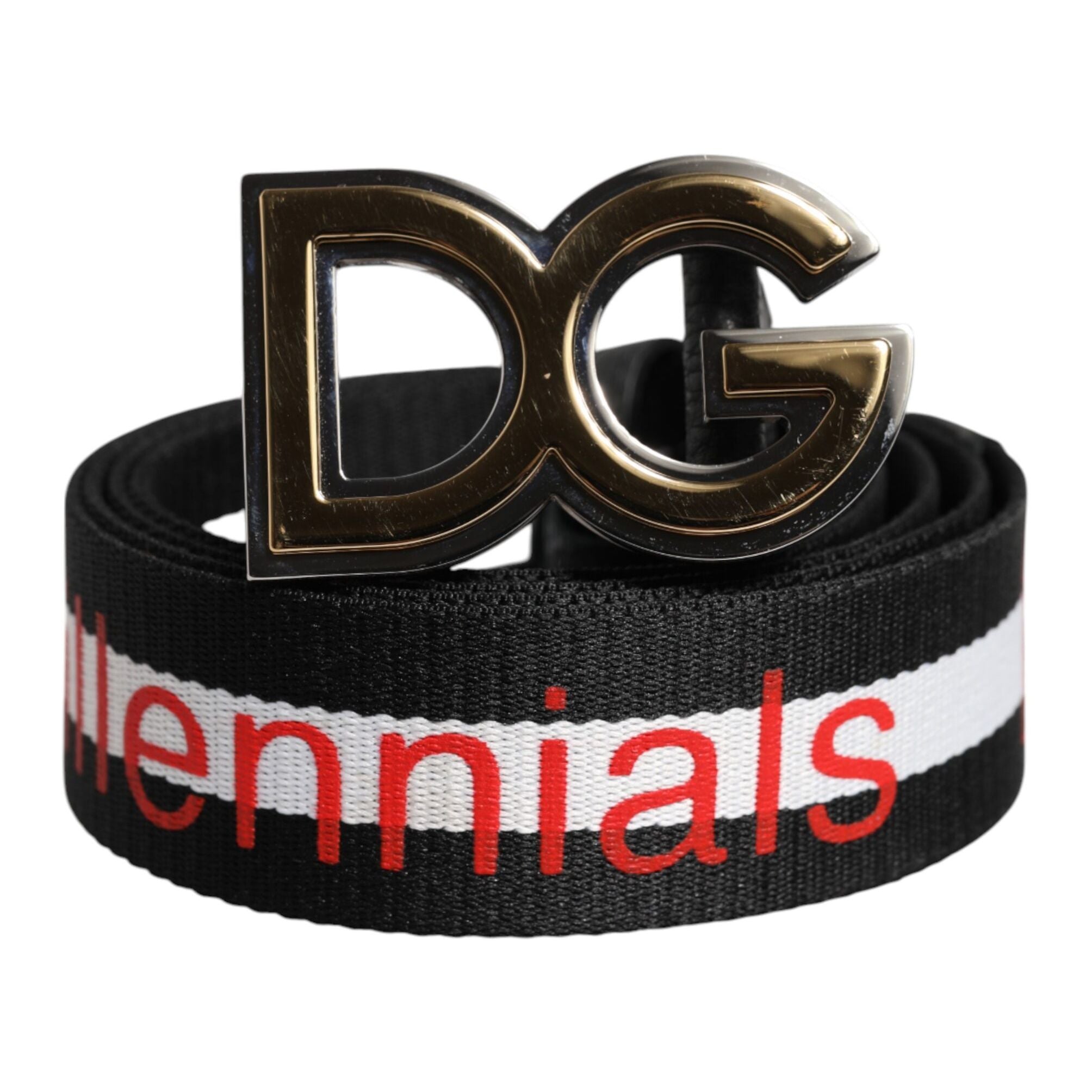Dolce & Gabbana Black Cotton Logo Print DG Buckle Belt