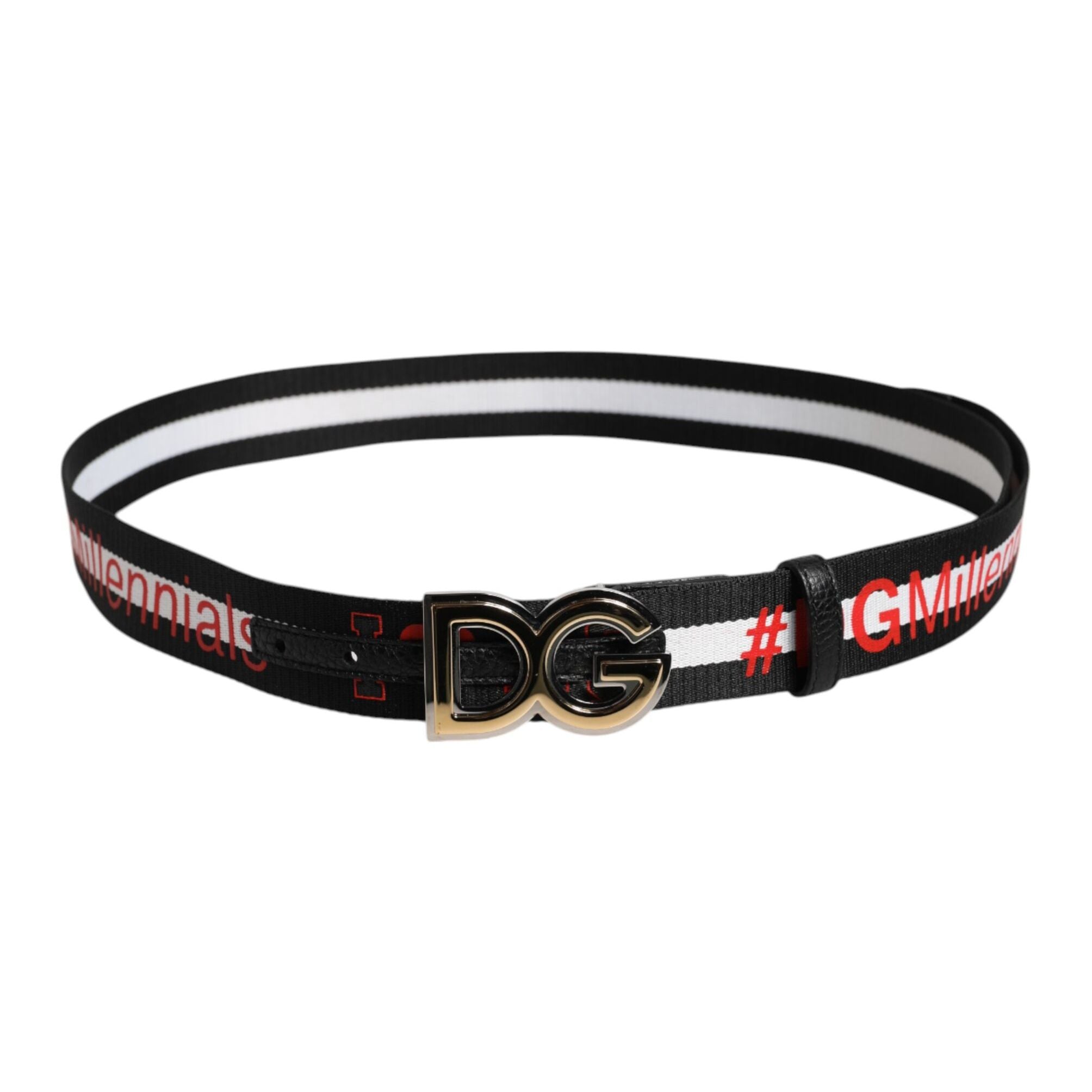 Dolce & Gabbana Black Cotton Logo Print DG Buckle Belt