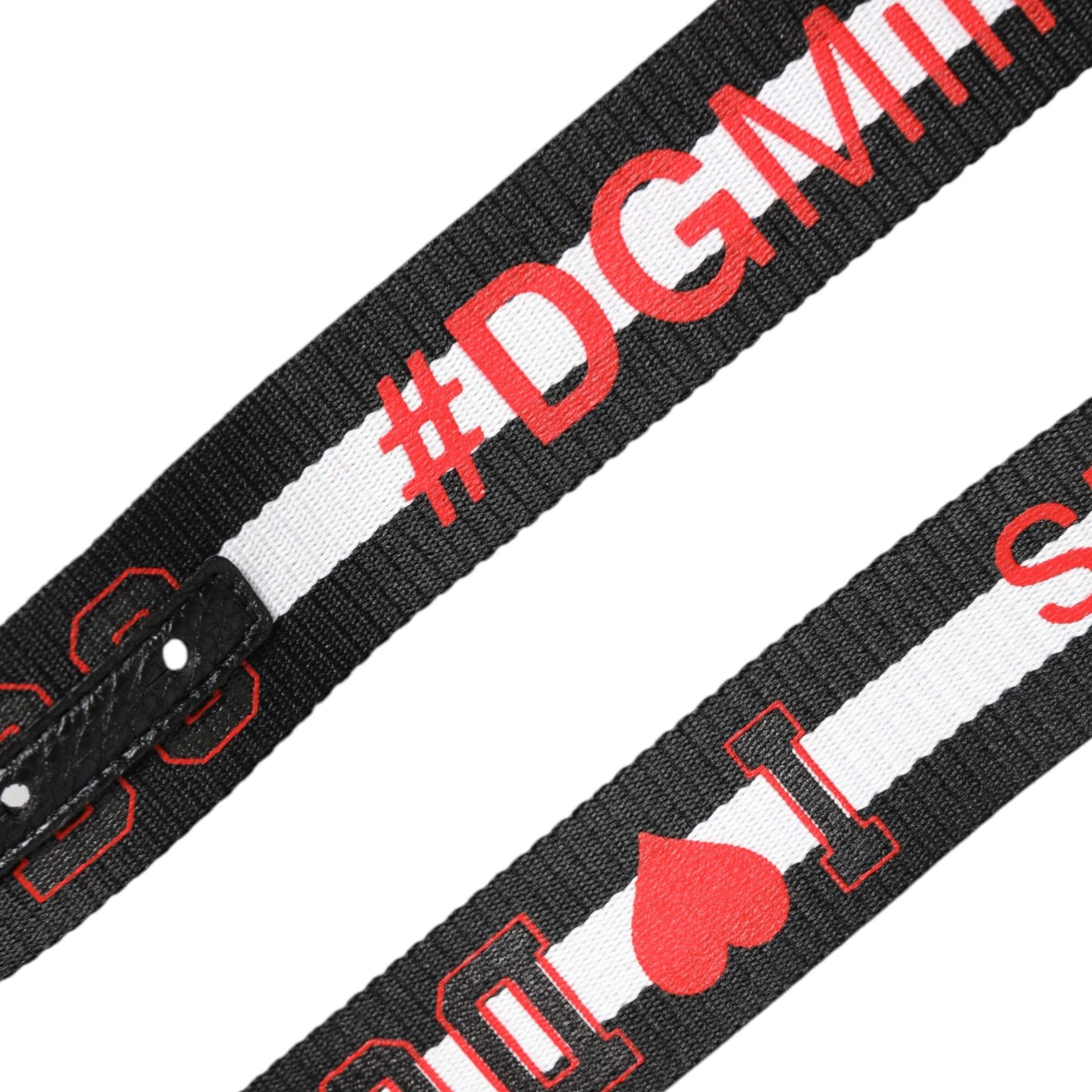 Dolce & Gabbana Black Cotton Logo Print DG Buckle Belt