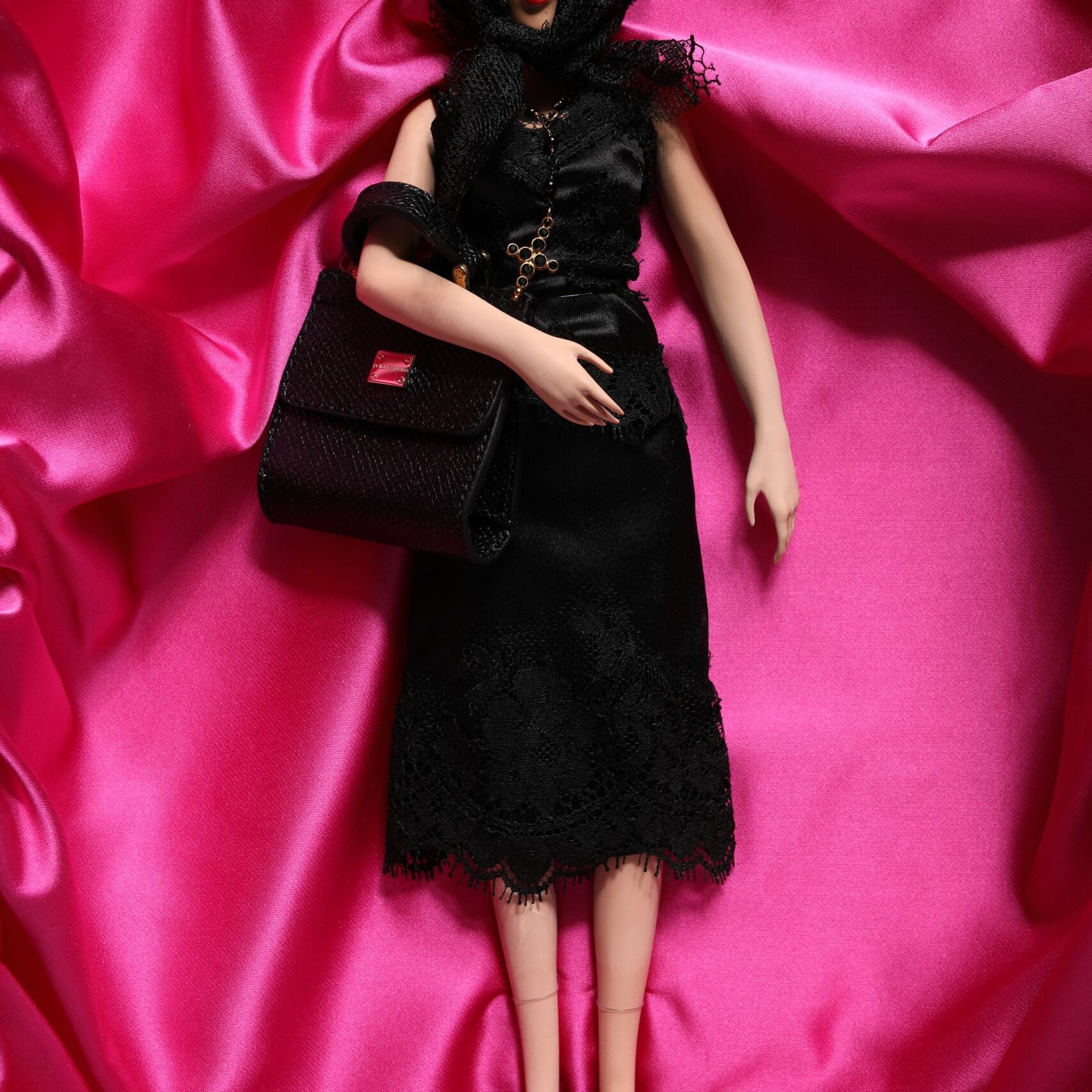 Dolce & Gabbana Black Dress Ceramic Porcelain Fashion Leather Sicily Dolls
