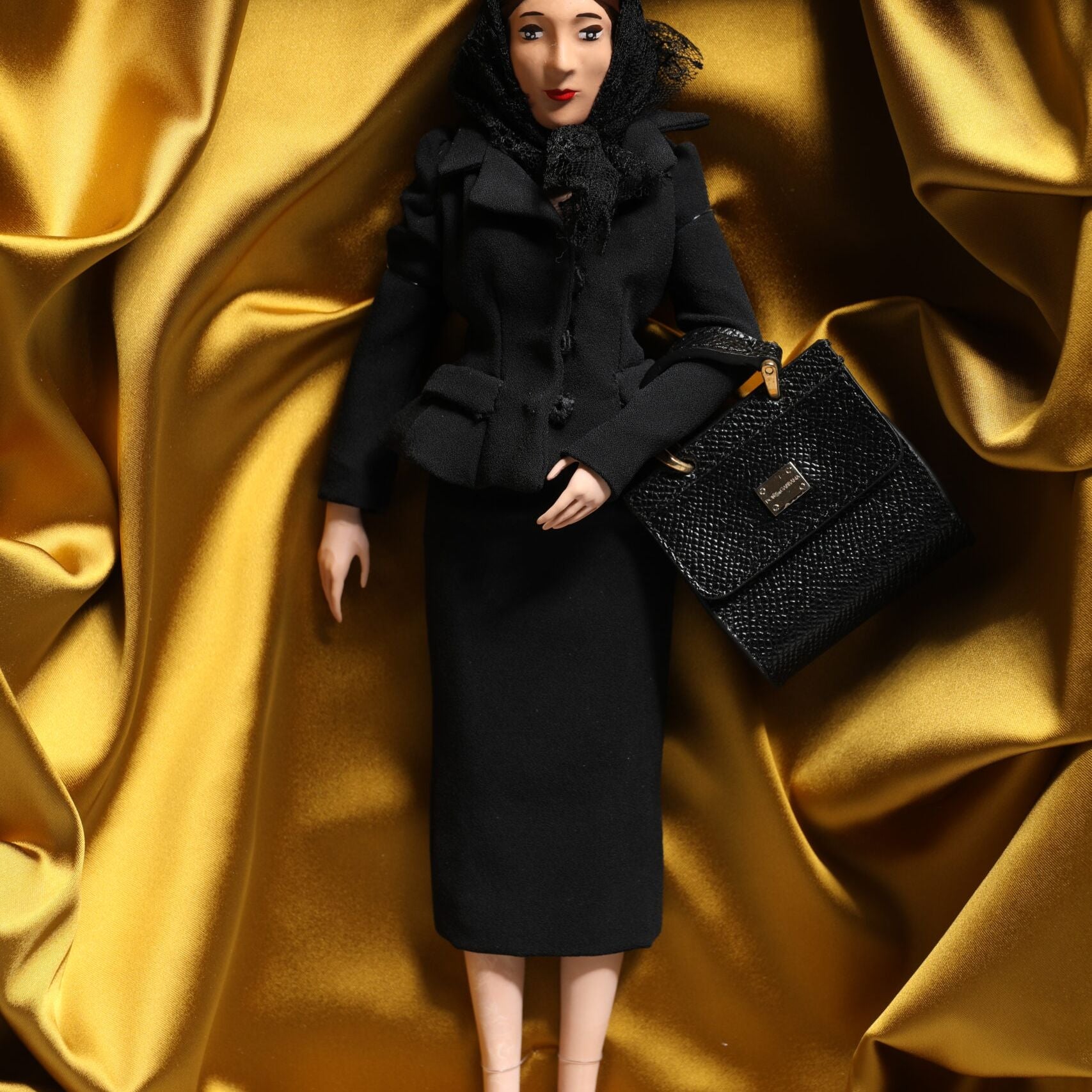 Dolce & Gabbana Black Dress Ceramic Porcelain Fashion Leather Sicily Dolls