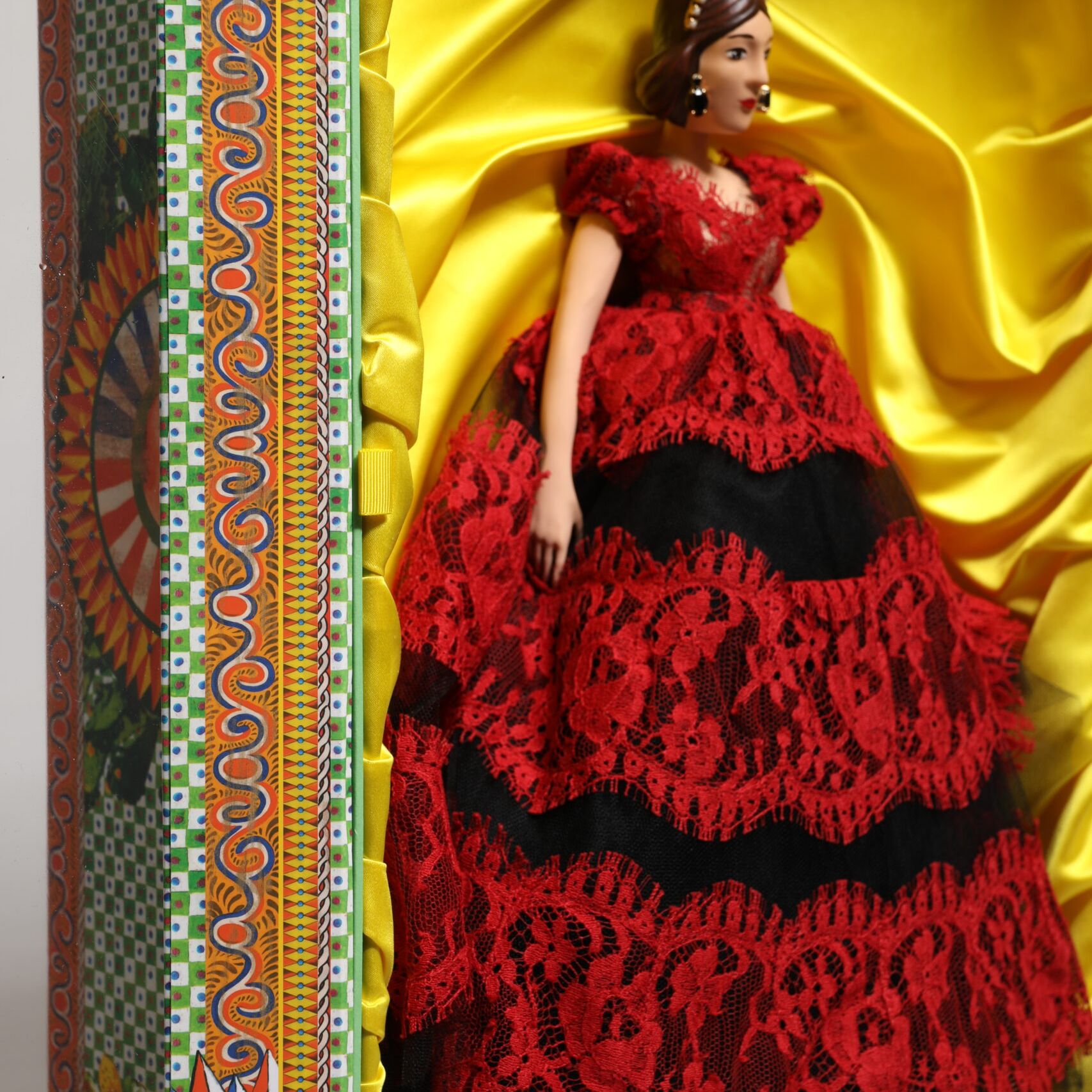 Dolce & Gabbana Red Dress Ceramic Porcelain Fashion Box Leather Sicily Dolls