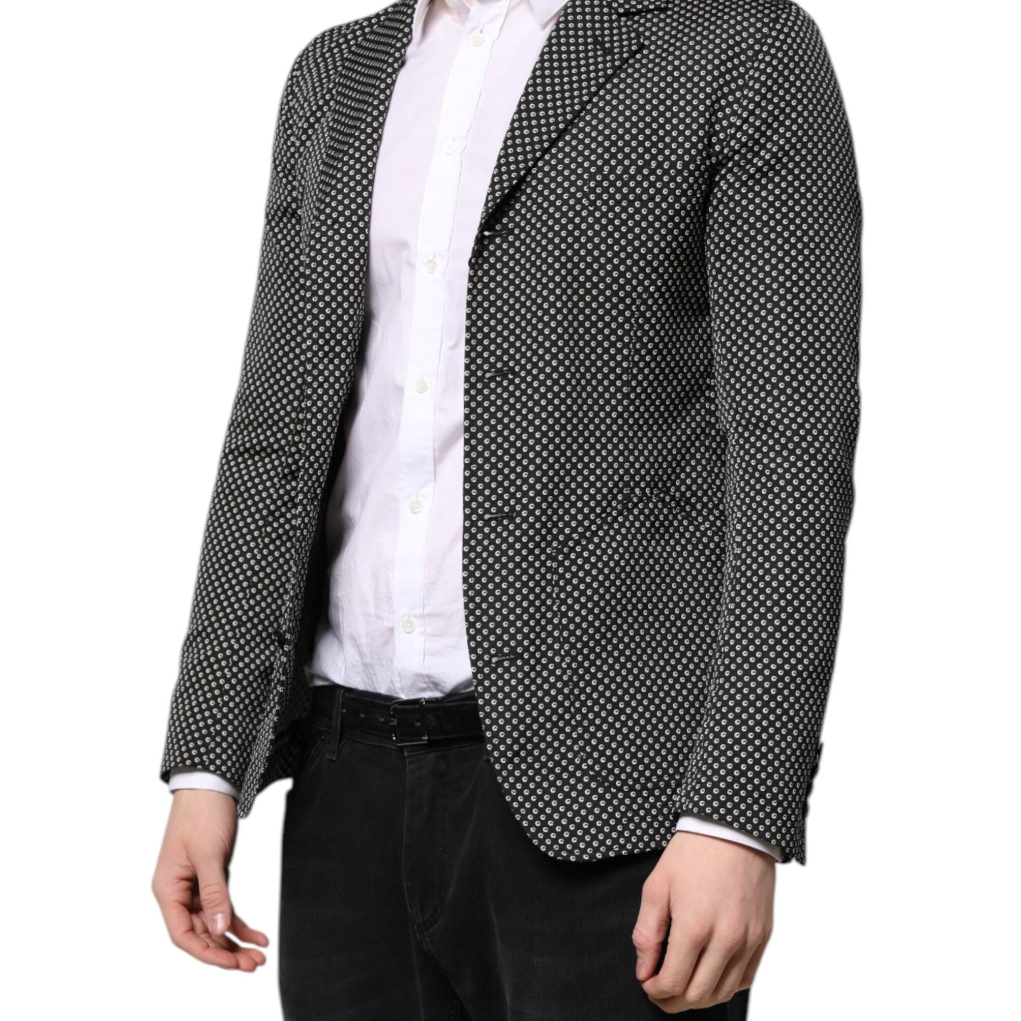Dolce & Gabbana Black White Patterned Men Suit Coat Blazer