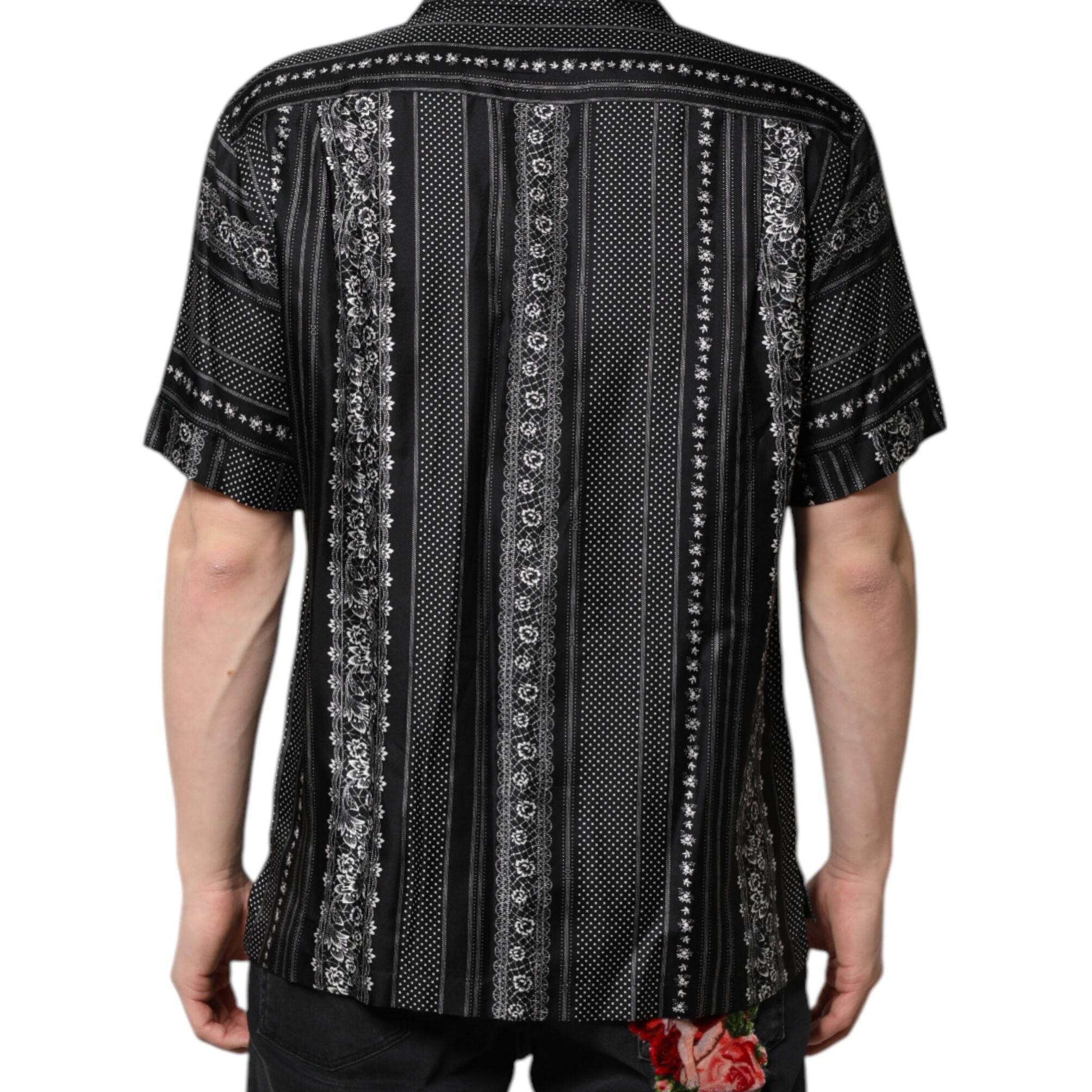 Dolce & Gabbana Black Silk Floral Print Short Sleeves Shirt