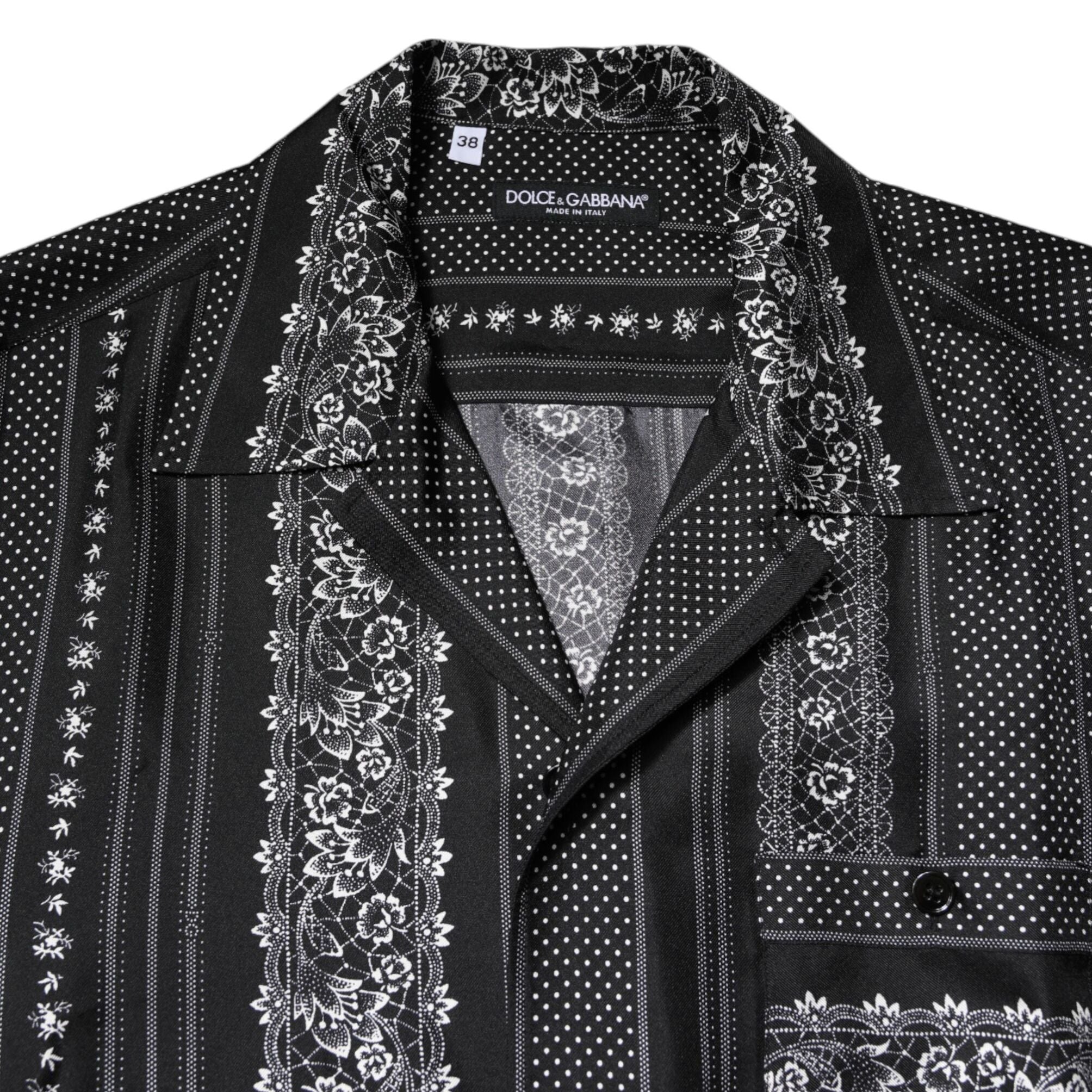 Dolce & Gabbana Black Silk Floral Print Short Sleeves Shirt