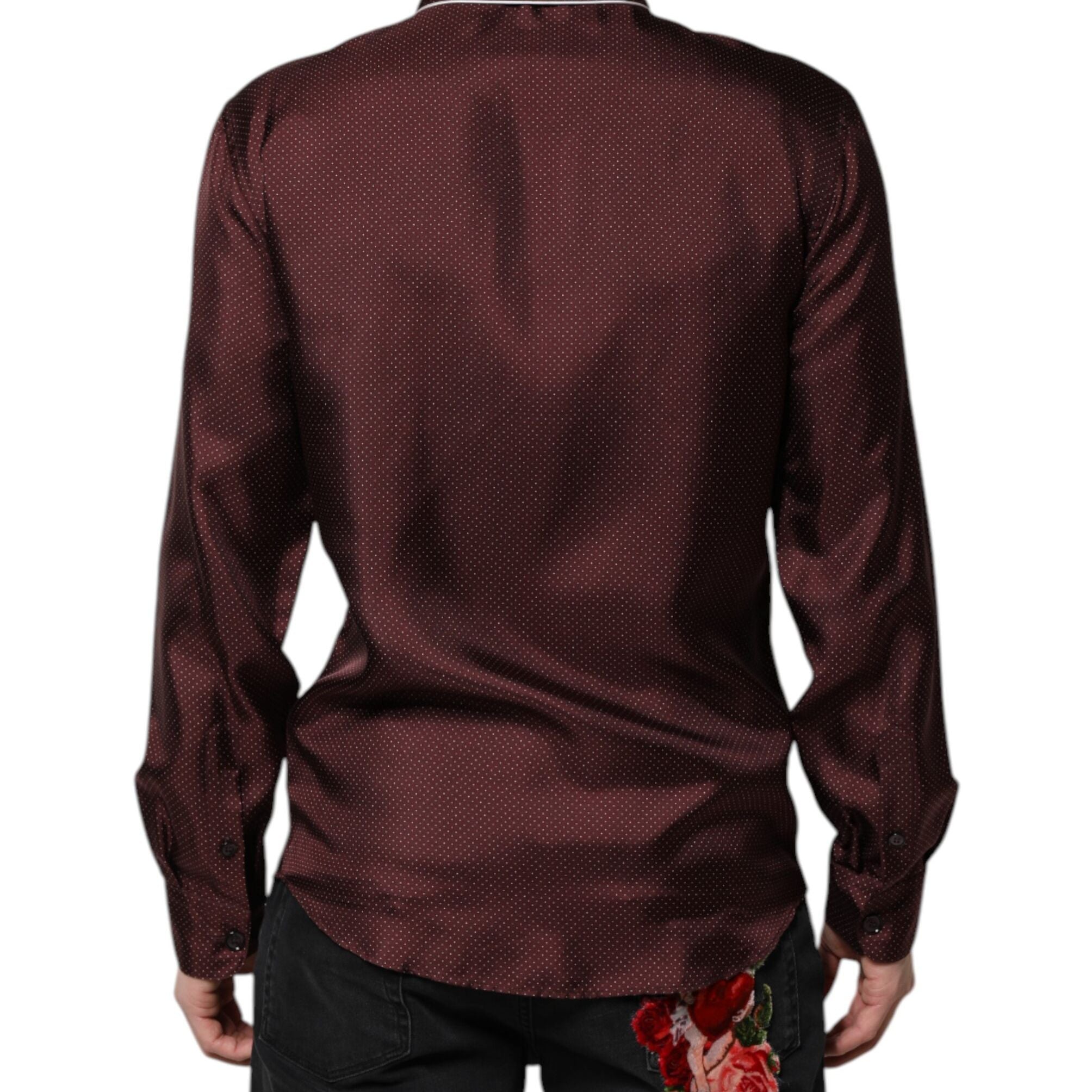 Dolce & Gabbana Burgundy Silk Dotted Long Sleeves Shirt