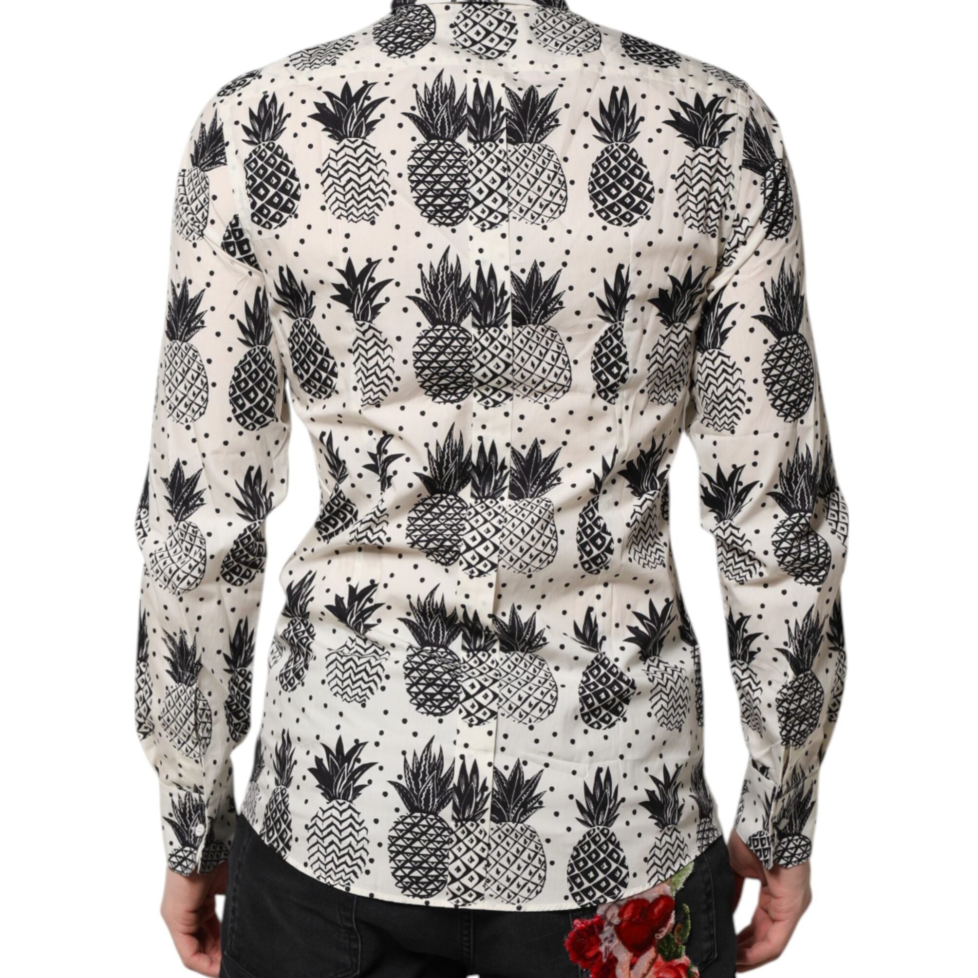 Dolce & Gabbana White Pineapple Print Long Sleeve GOLD Shirt