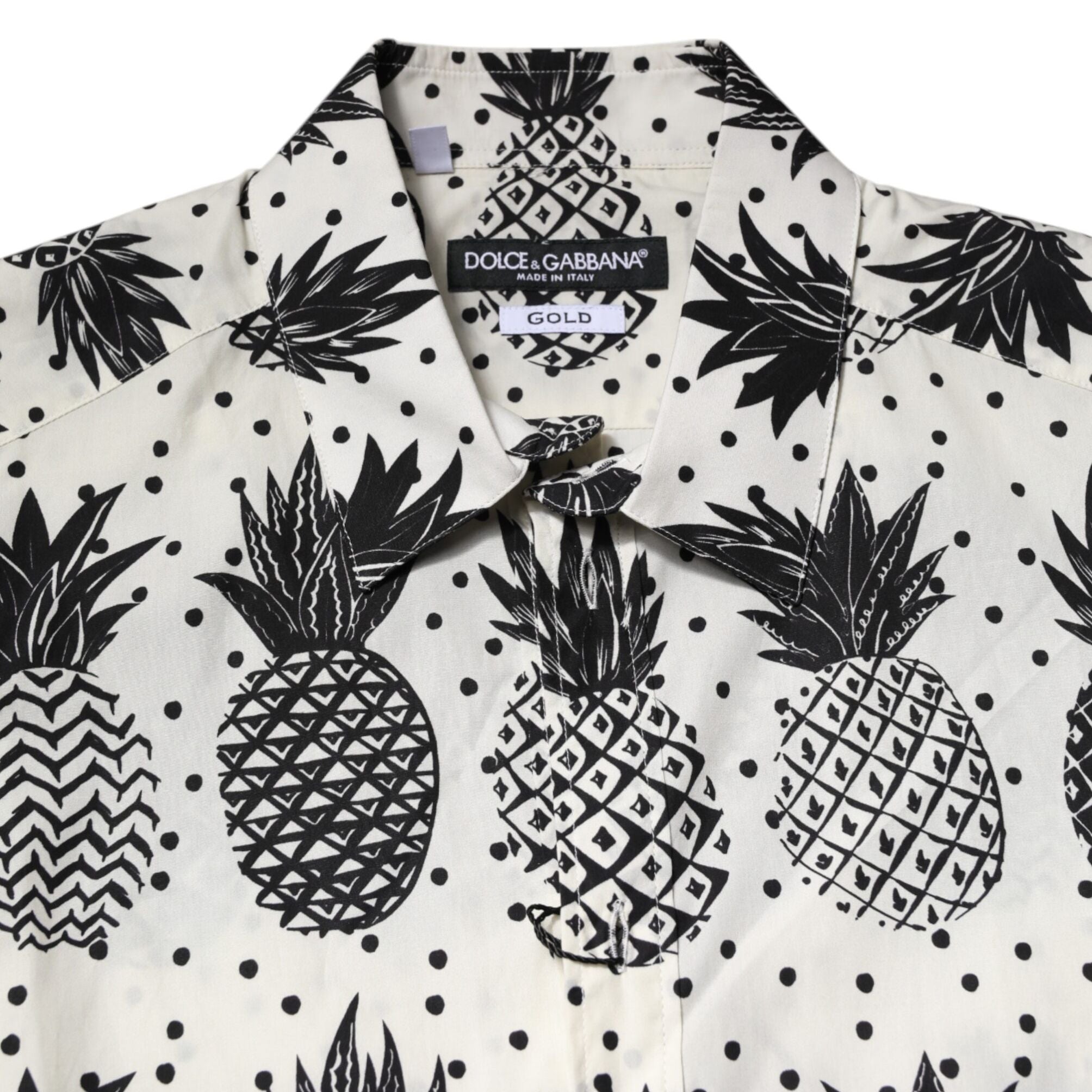 Dolce & Gabbana White Pineapple Print Long Sleeve GOLD Shirt