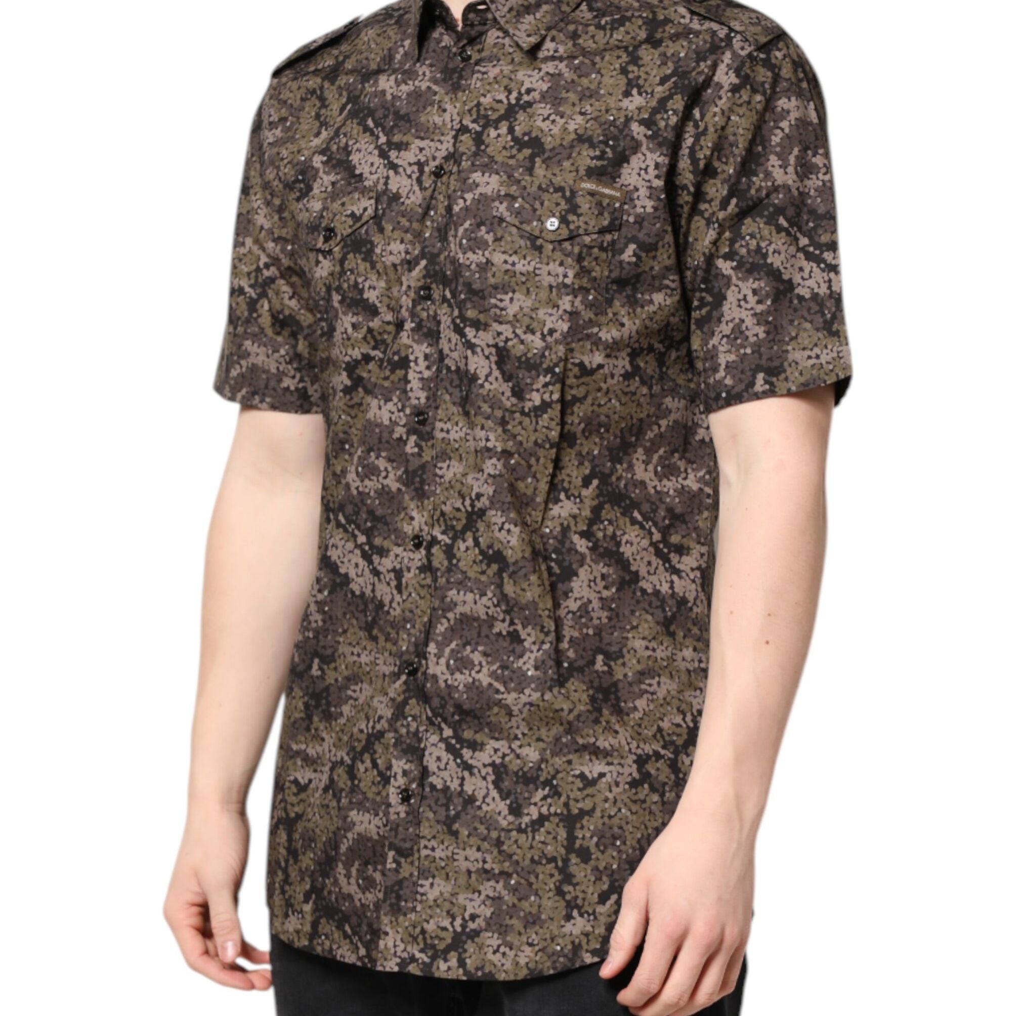 Dolce & Gabbana Multicolor Camouflage Button Down GOLD Shirt