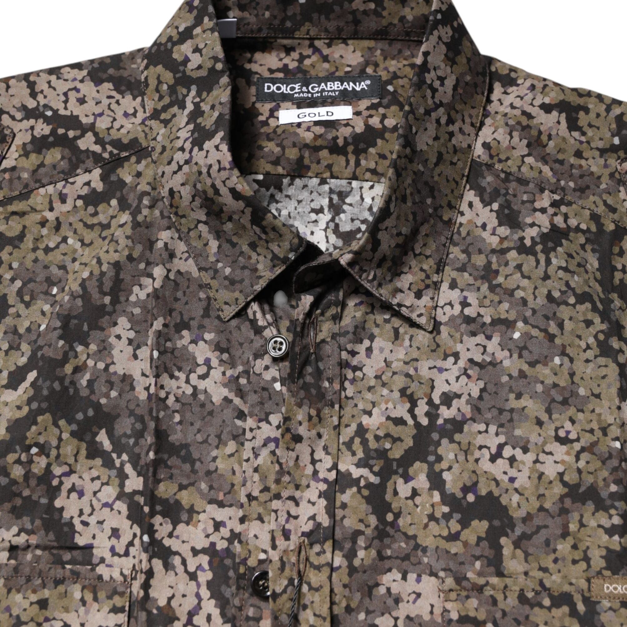 Dolce & Gabbana Multicolor Camouflage Button Down GOLD Shirt
