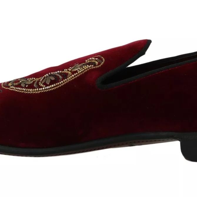 Dolce & Gabbana Bordeaux Velvet Loafers Gun Horseshoe Shoes