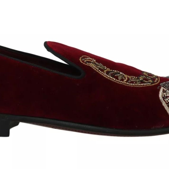 Dolce & Gabbana Bordeaux Velvet Loafers Gun Horseshoe Shoes
