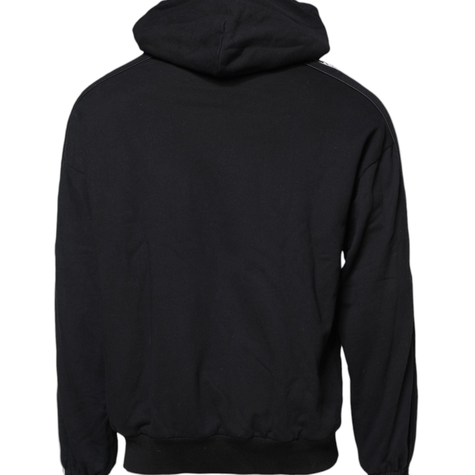 Dolce & Gabbana Black Cotton Logo Hooded Sweatshirt Sweater