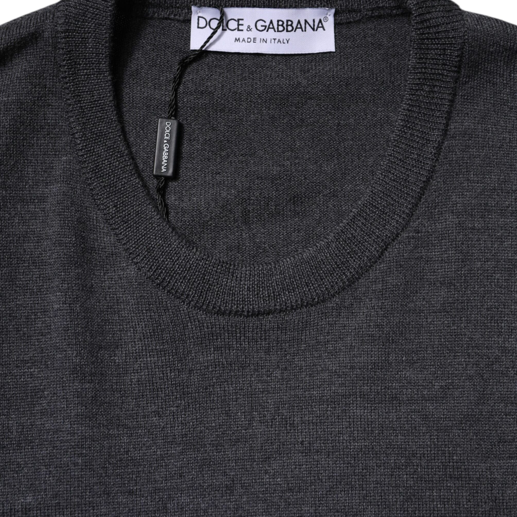 Dolce & Gabbana Gray Wool Logo Knitted Men Pullover Sweater