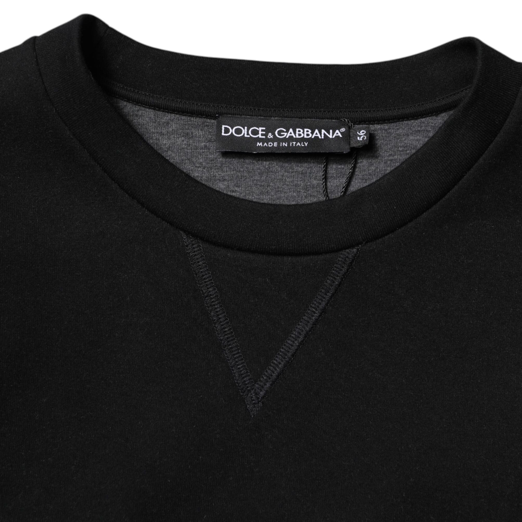 Dolce & Gabbana Black Cotton Logo Knitted Pullover Sweater