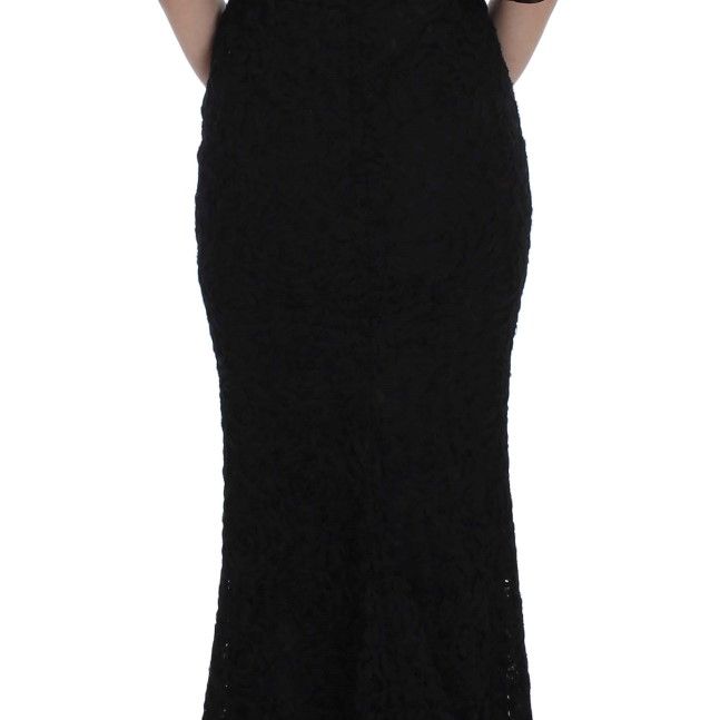 Dolce & Gabbana Black Floral Lace Long Bodycon Maxi Dress