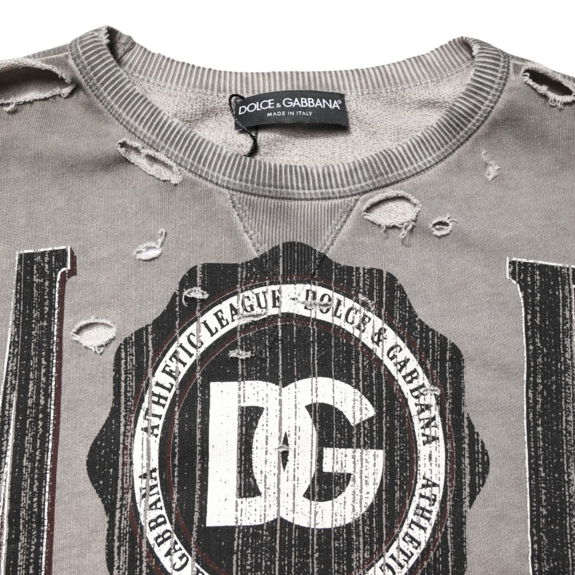 Dolce & Gabbana Gray Logo Print Crew Neck Pullover Sweater