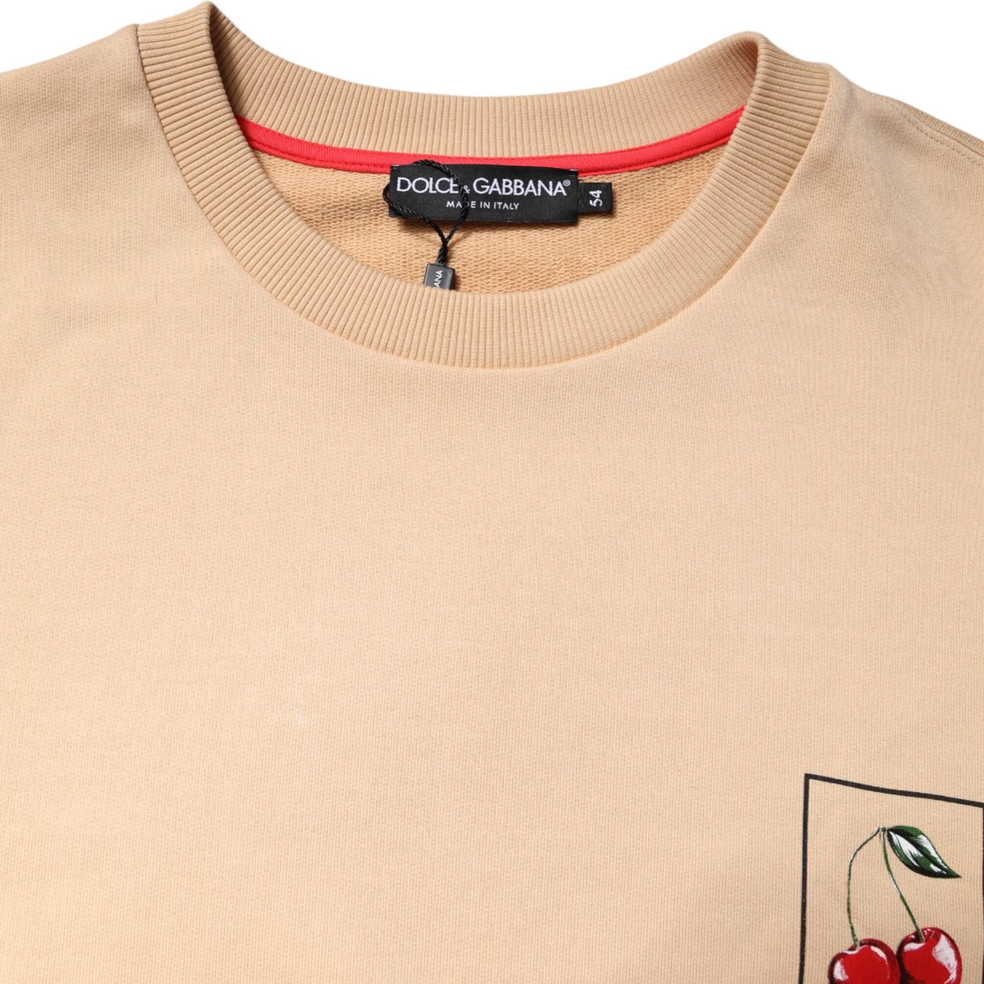 Dolce & Gabbana Beige Cherry Print Crew Neck Pullover Sweater
