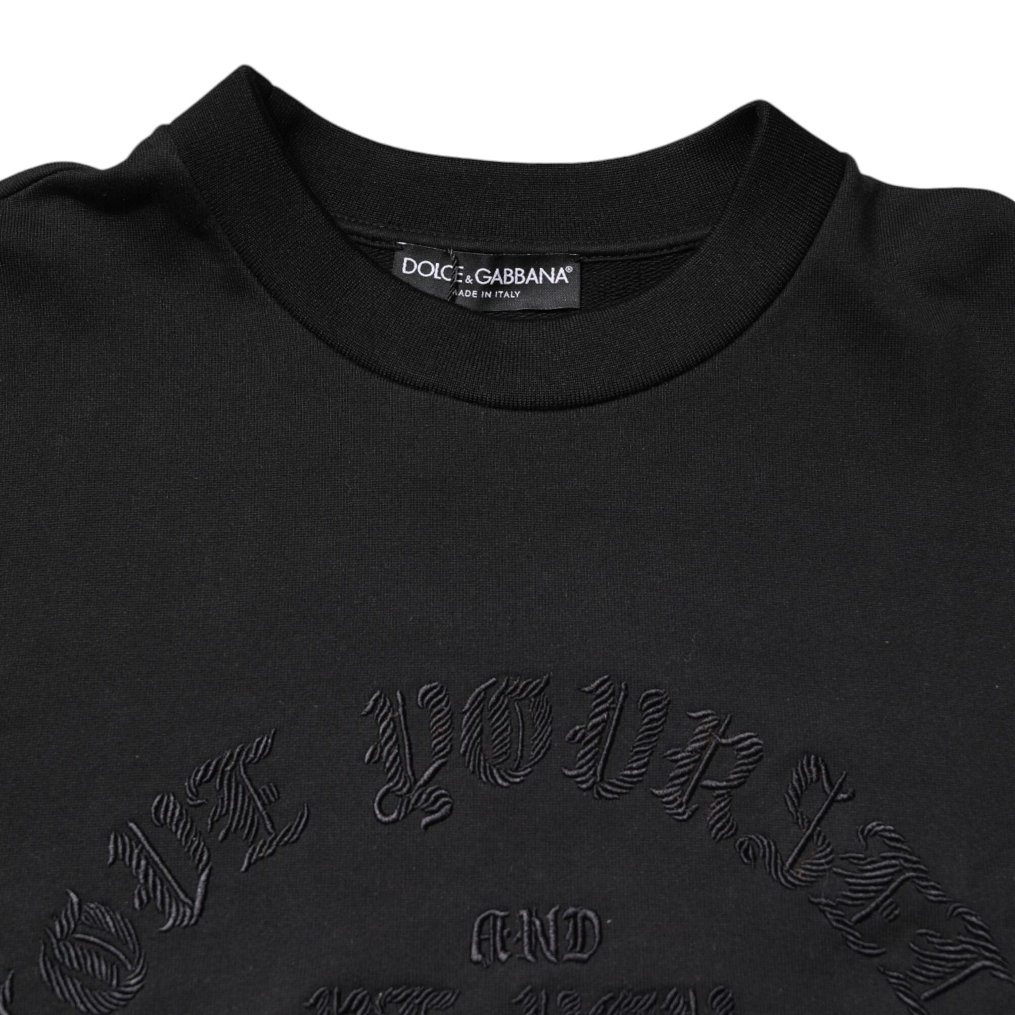 Dolce & Gabbana Black Embroidered Crew Neck Pullover Sweater