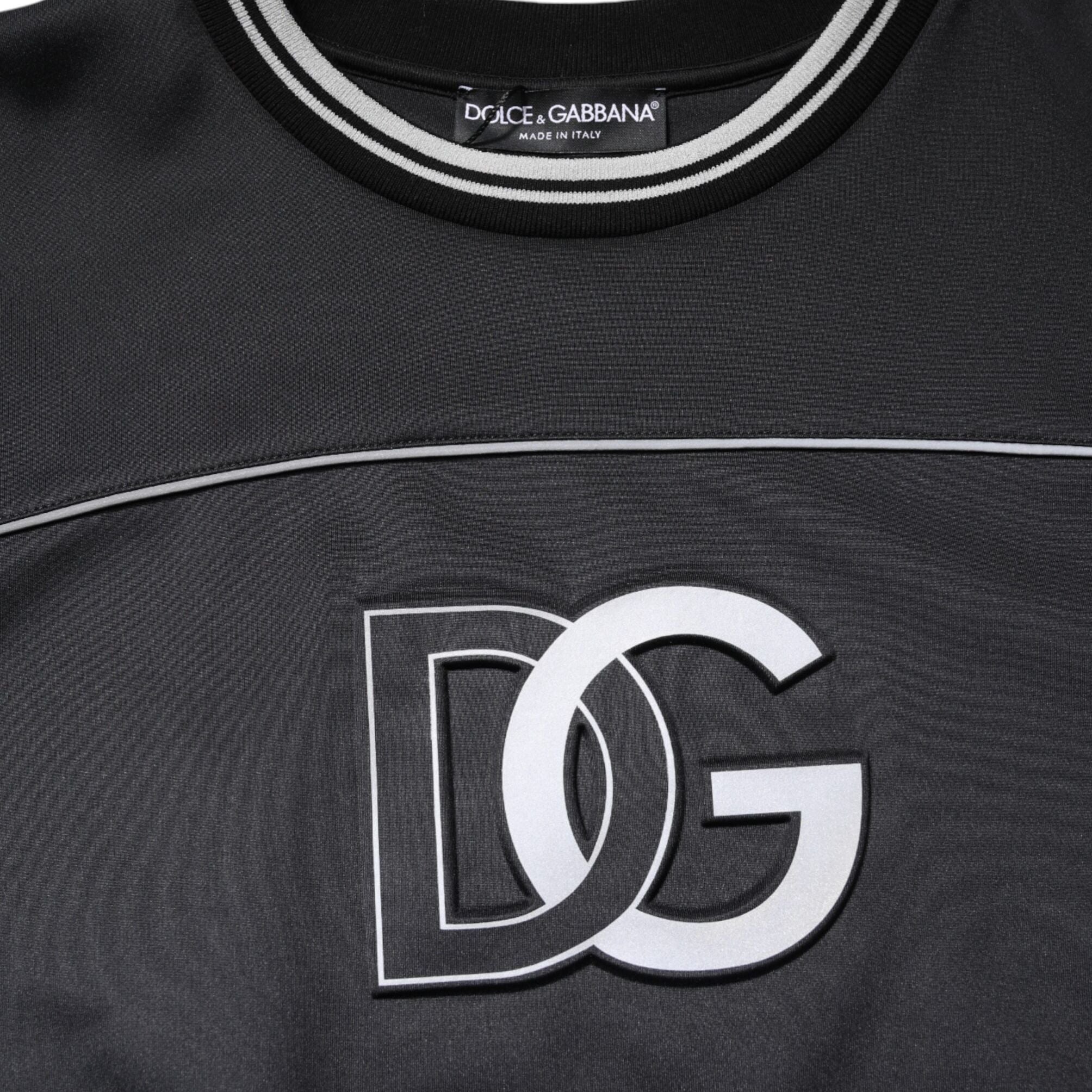 Dolce & Gabbana Black Logo Polyester Crew Neck Men Pullover Sweater