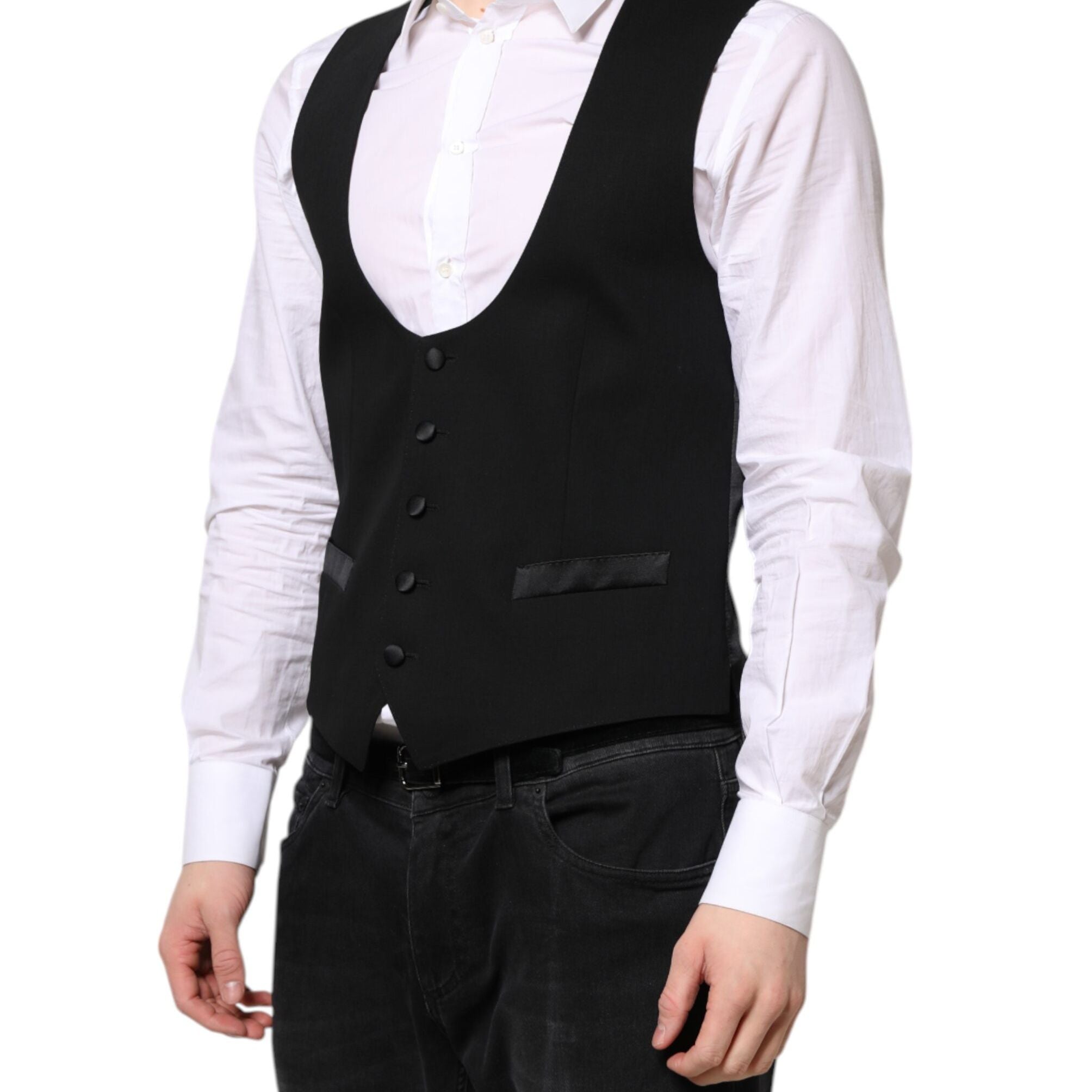 Dolce & Gabbana Black Wool Waistcoat Dress Formal Vest
