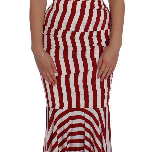 Dolce & Gabbana Red White Silk Stretch Dress
