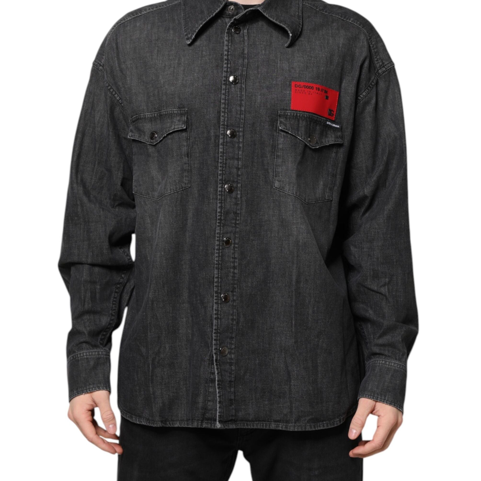 Dolce & Gabbana Gray Long Sleeves Button Down Denim Shirt