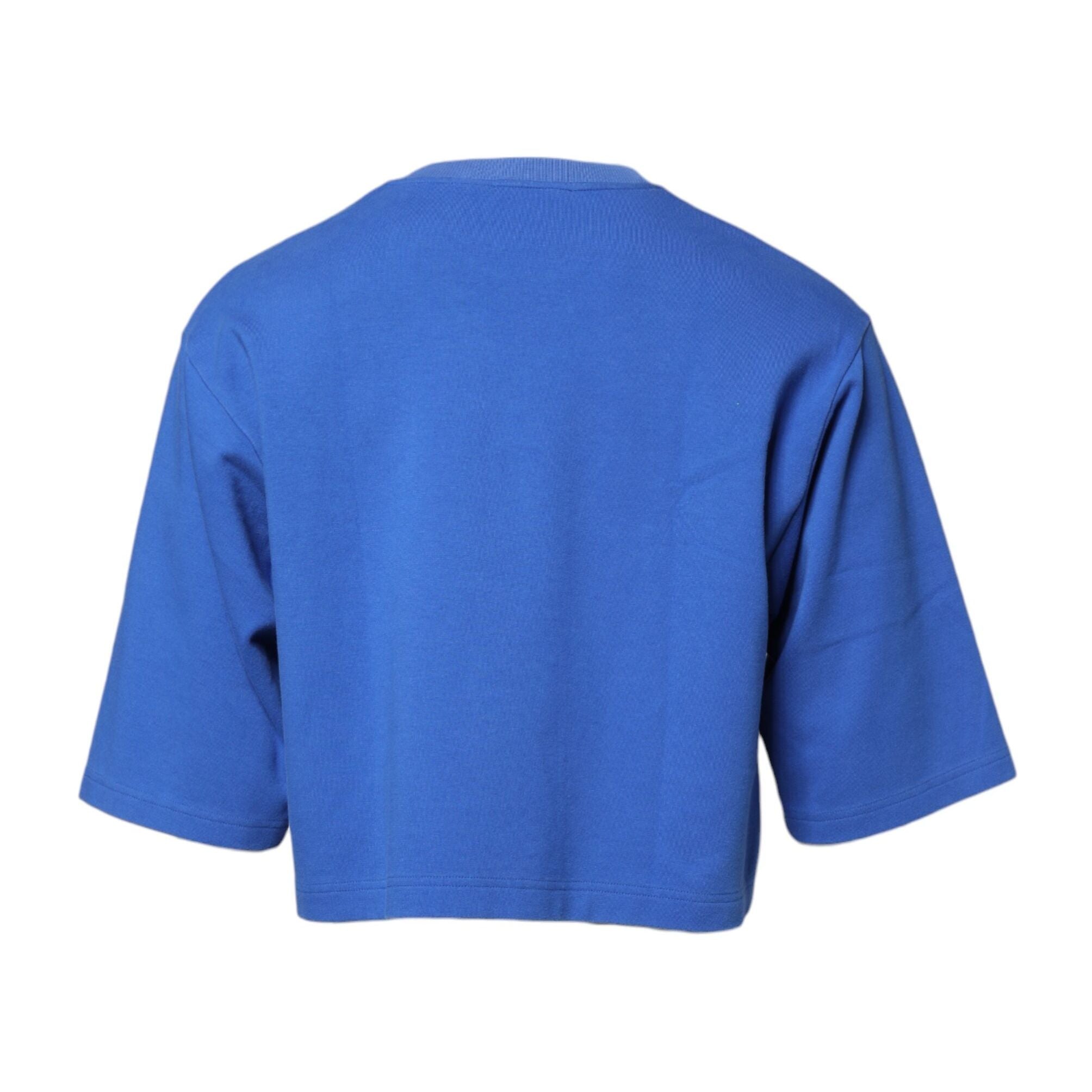 Dolce & Gabbana Blue Printed Cotton Cropped Crew Neck T-shirt