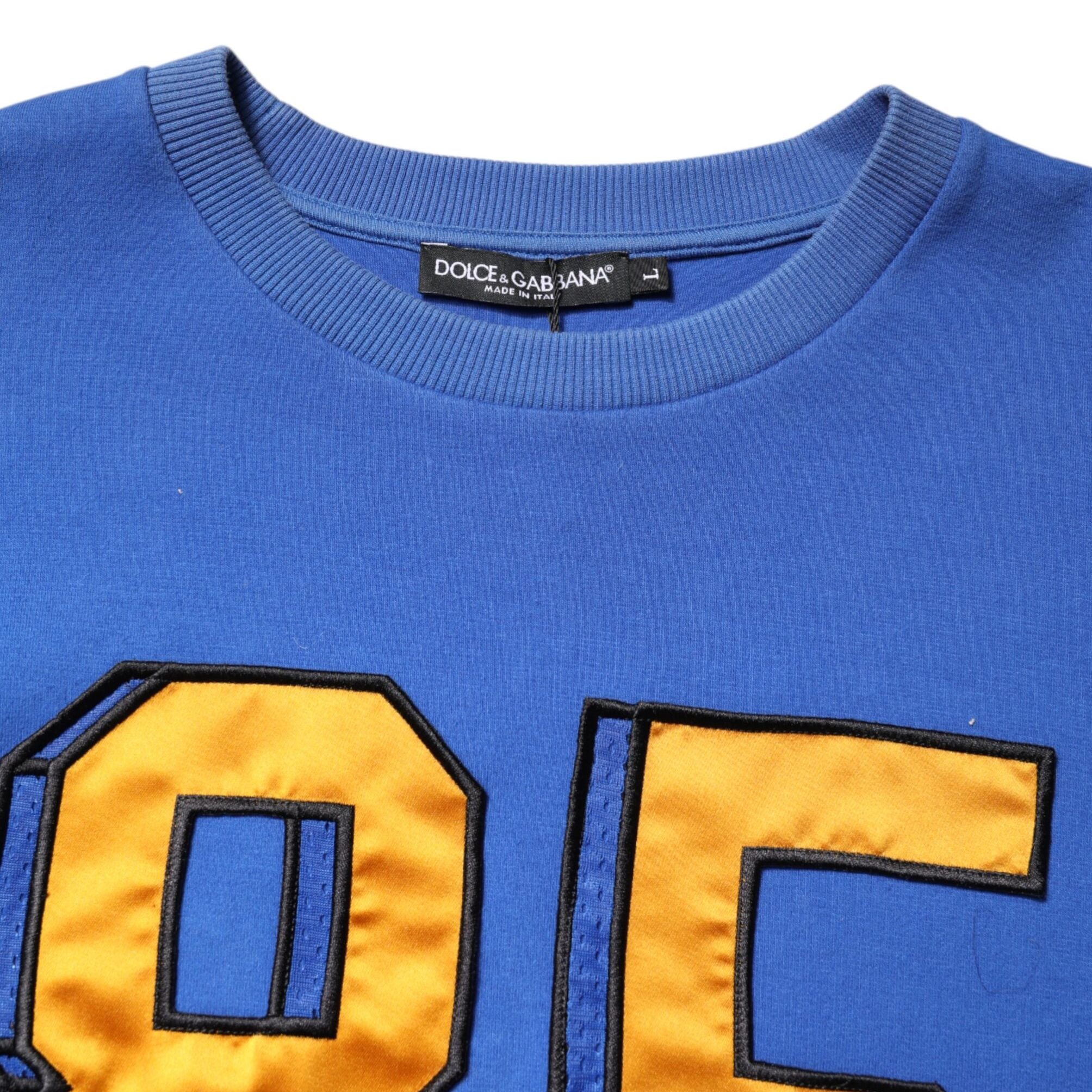 Dolce & Gabbana Blue Printed Cotton Cropped Crew Neck T-shirt