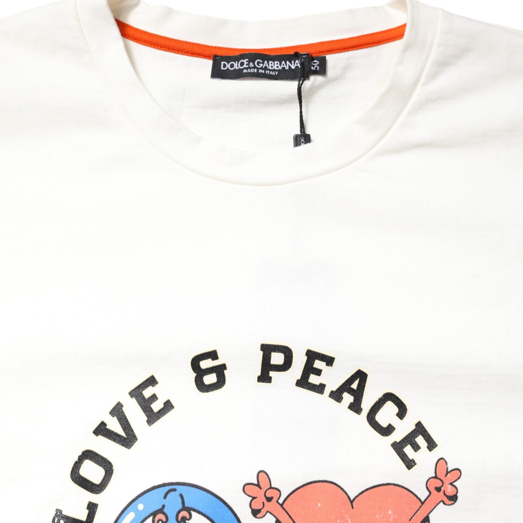 Dolce & Gabbana White LOVE & PEACE Print Crew Neck T-shirt