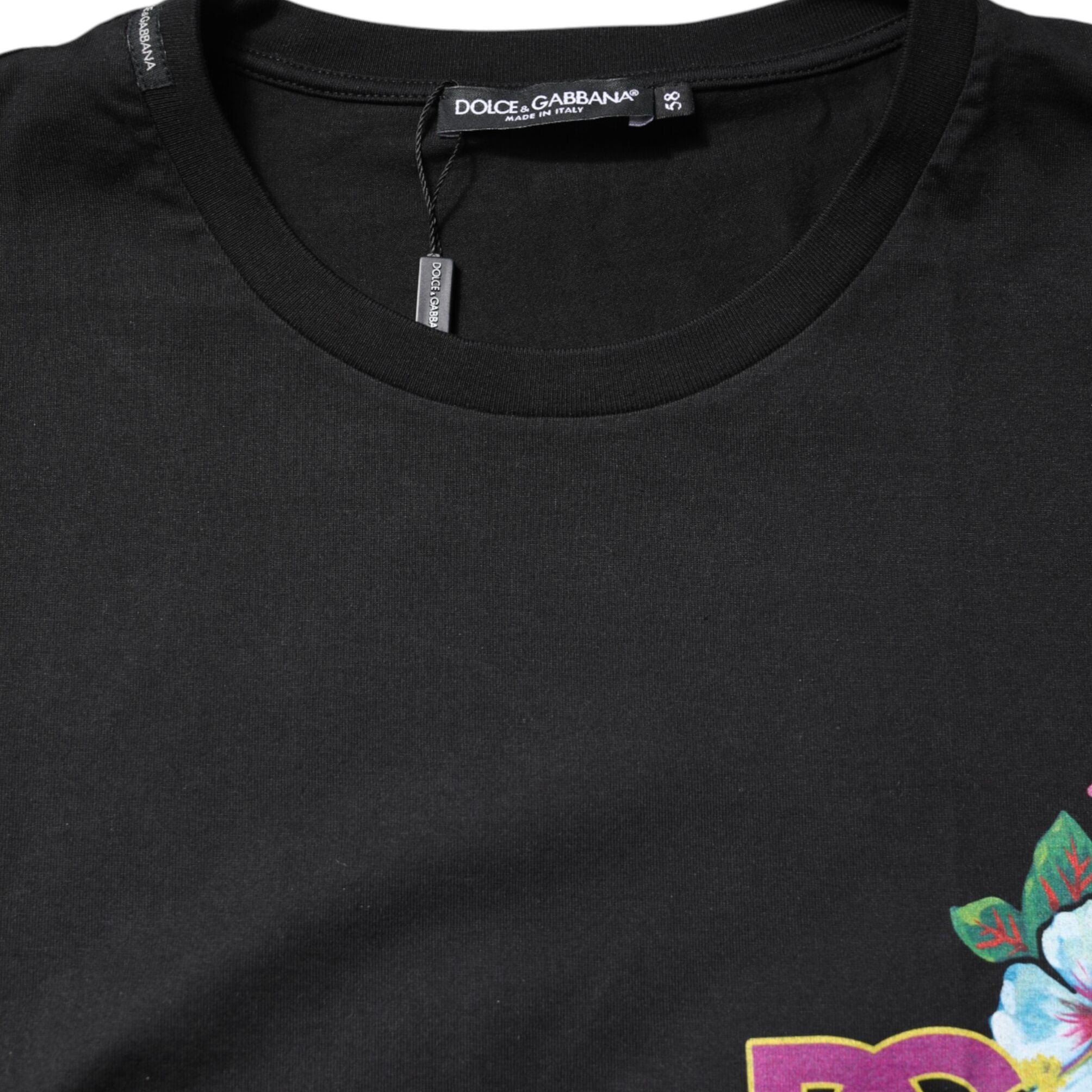 Dolce & Gabbana Black DG Floral Print Crew Neck T-shirt