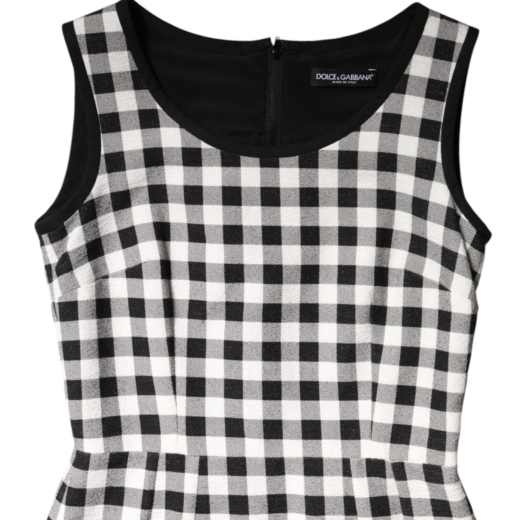 Dolce & Gabbana White Black Checkered Sleeveless Sheath Dress