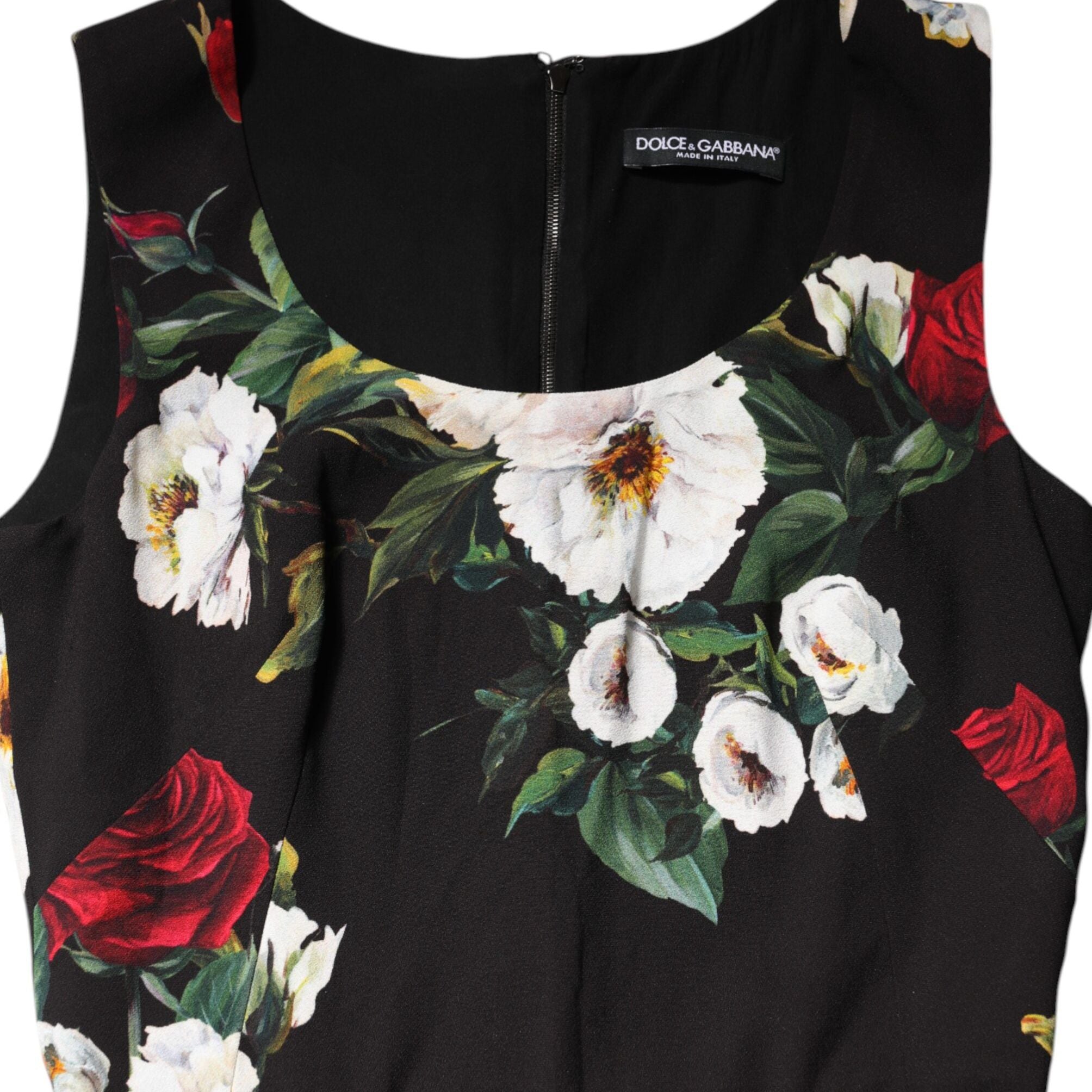 Dolce & Gabbana Black Floral Print Sleeveless Sheath Dress