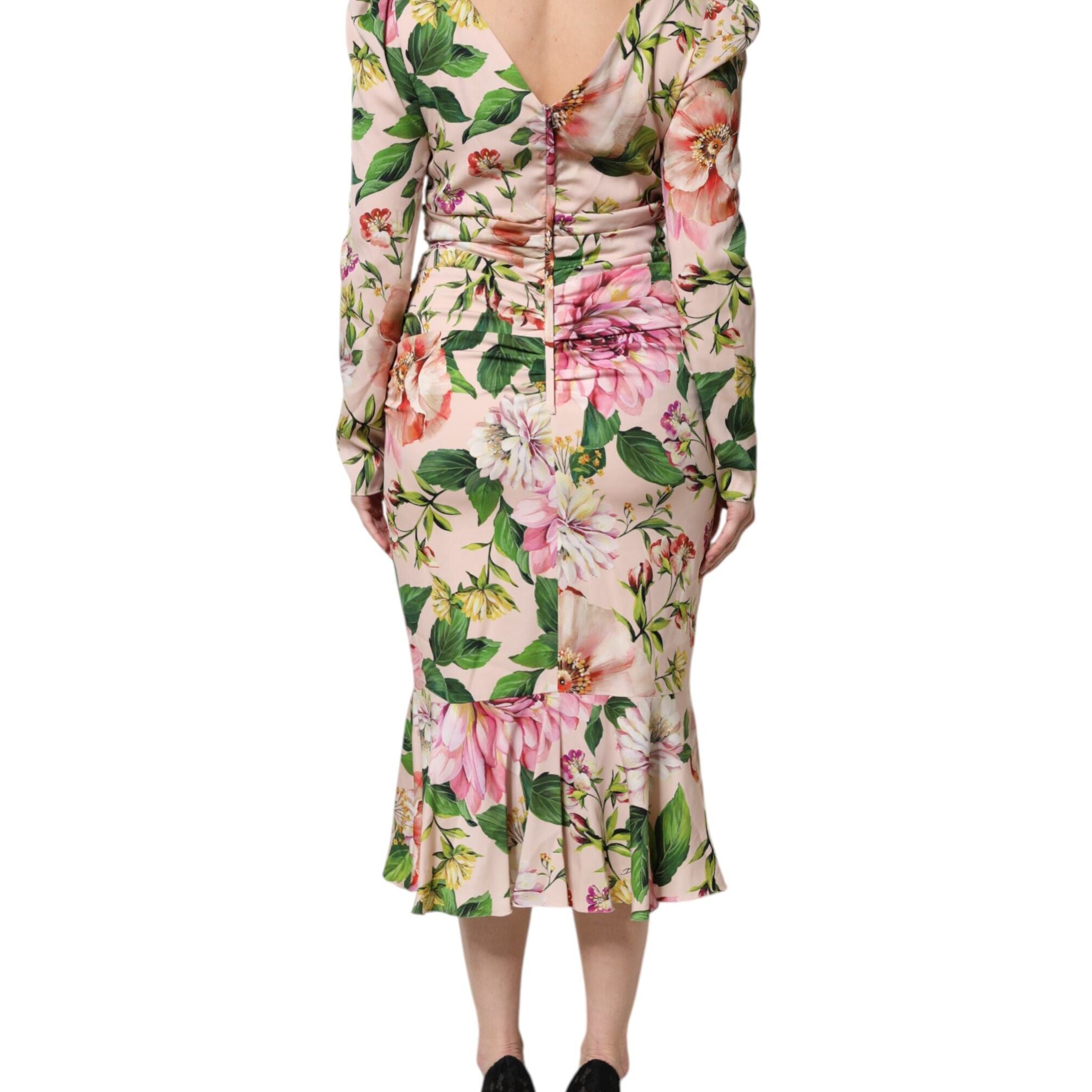Dolce & Gabbana Pink Floral Silk Fit And Flared Midi Dress