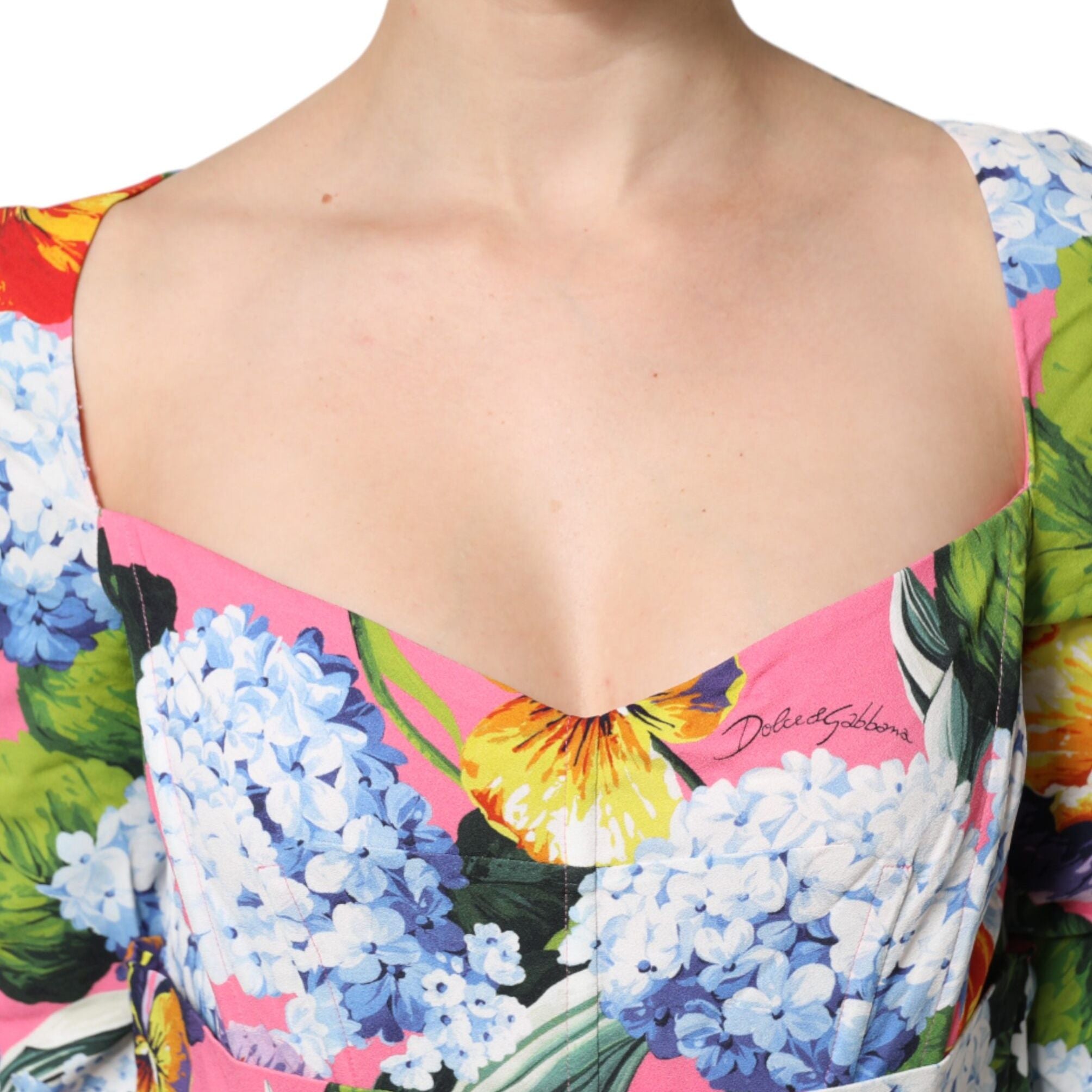 Dolce & Gabbana Multicolor Floral Pleated Sheath Midi  Dress