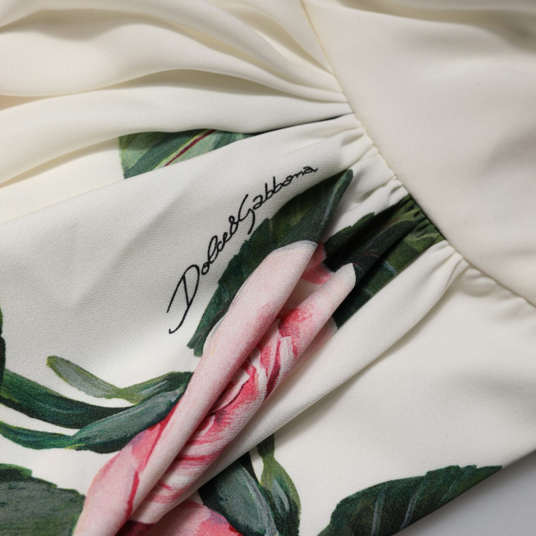 Dolce & Gabbana White Floral One Shoulder Sheath Midi Dress