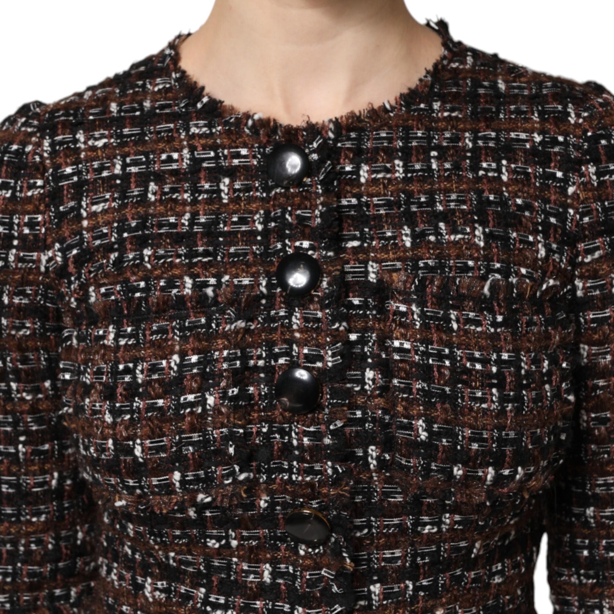 Dolce & Gabbana Brown Tweed Short Sleeves A-line Mini Dress