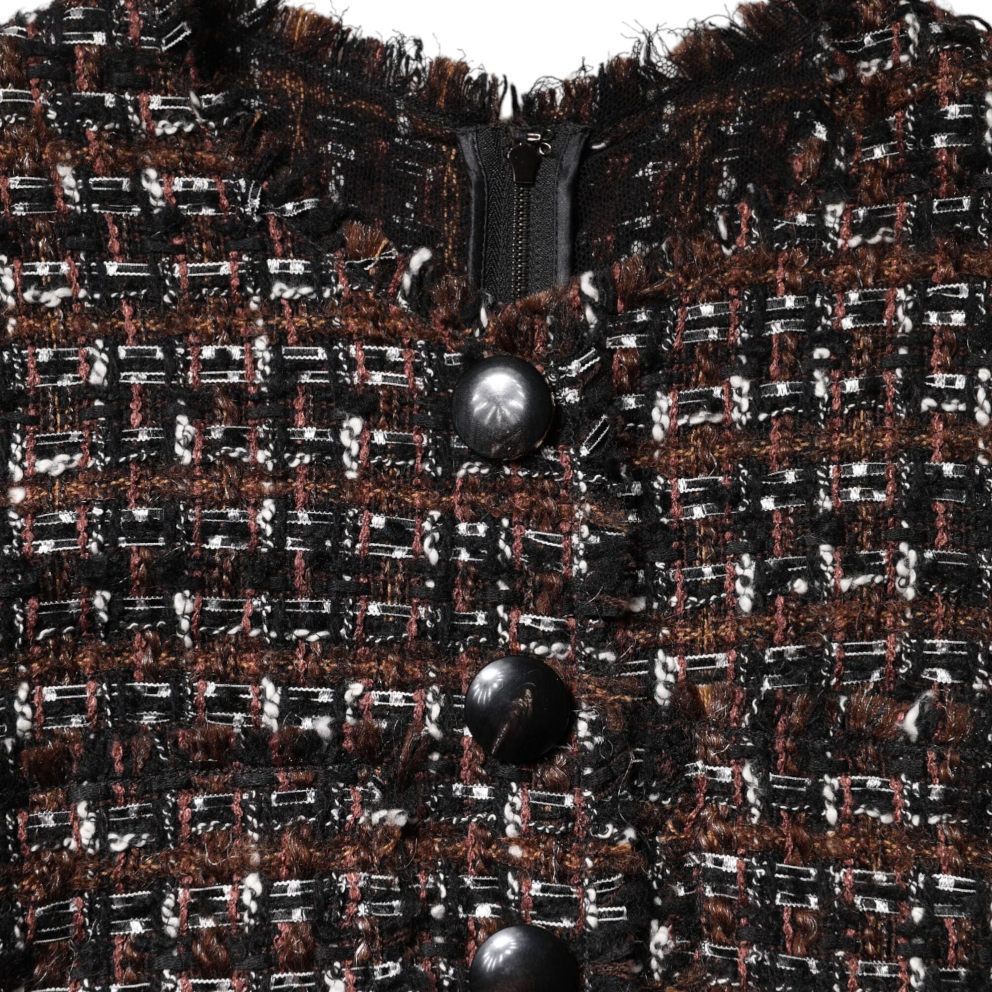 Dolce & Gabbana Brown Tweed Short Sleeves A-line Mini Dress